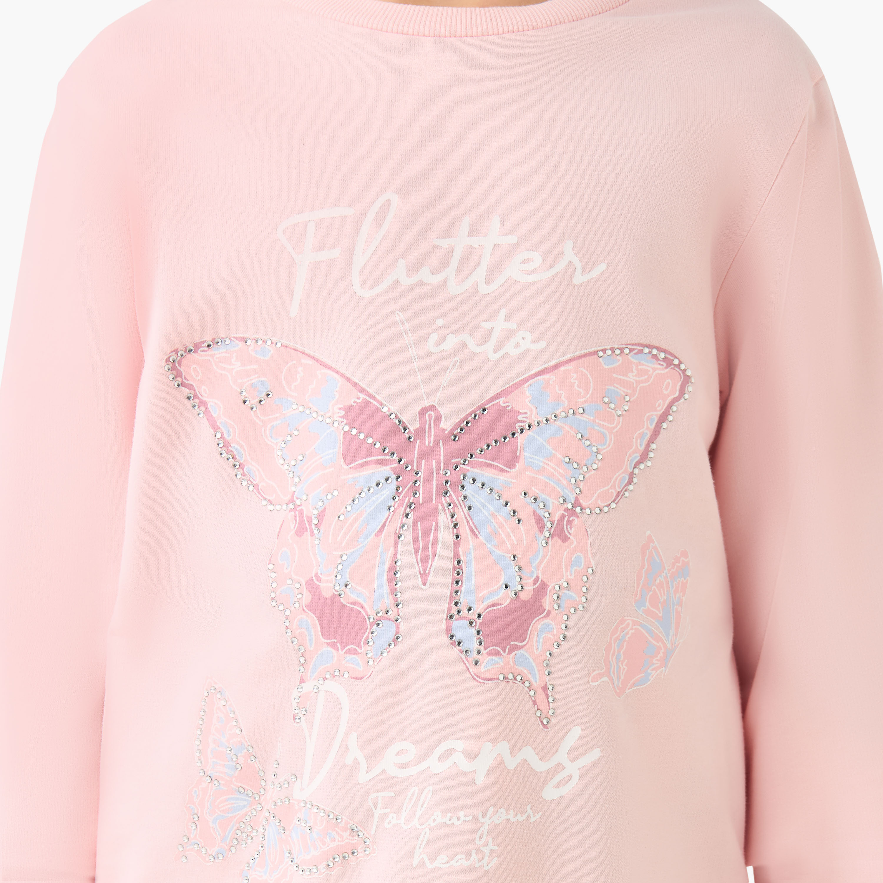 Juniors Girls T-shirt and Pyjama Set with Butterfly Print - Cotton - Long Sleeves - Crew Neck-girls-clothing-nightwear-image-6