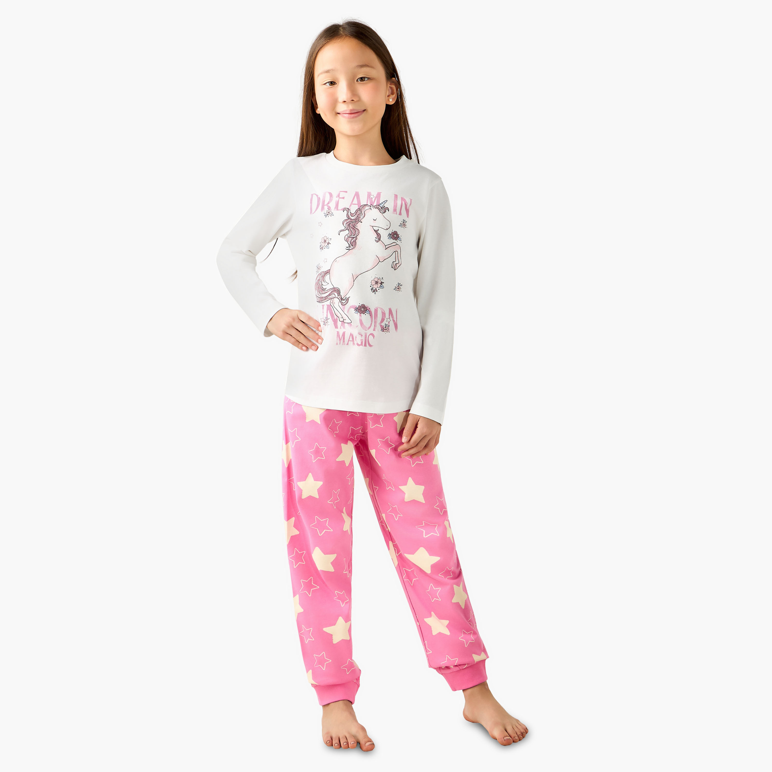 طقم بيجاما بأكمام طويلة وياقة ضيقة بطبعات يونيكورن عبوة من طقمين من جونيورز-girls-clothing-nightwear-image-6