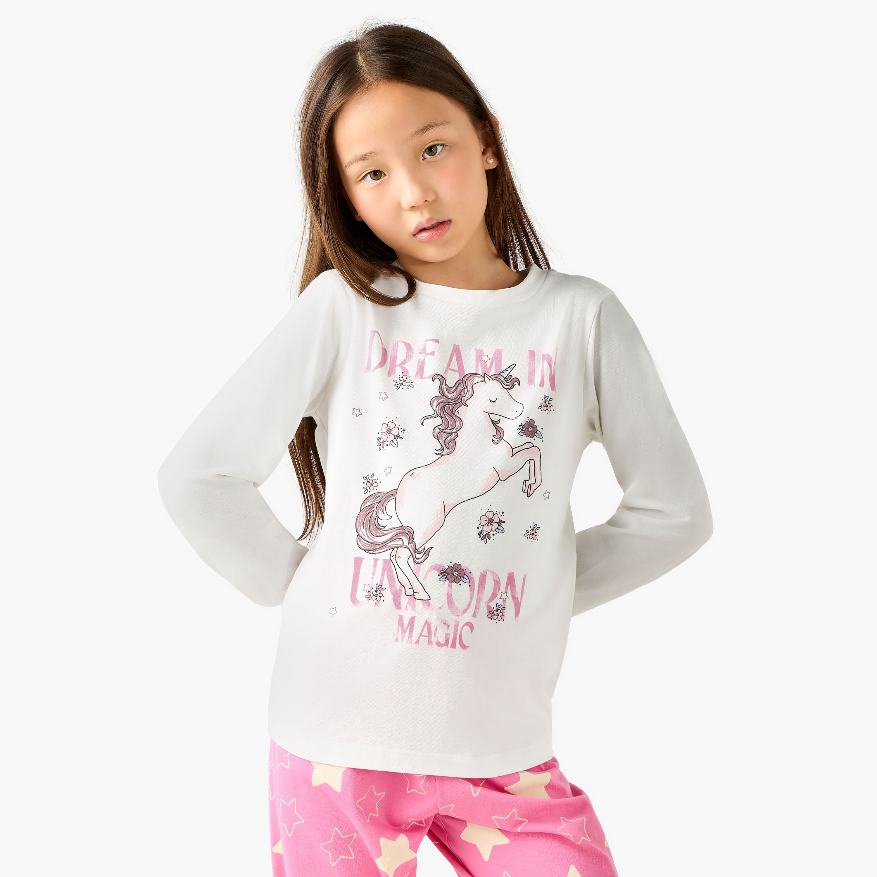 طقم بيجاما بأكمام طويلة وياقة ضيقة بطبعات يونيكورن عبوة من طقمين من جونيورز-girls-clothing-nightwear-image-4