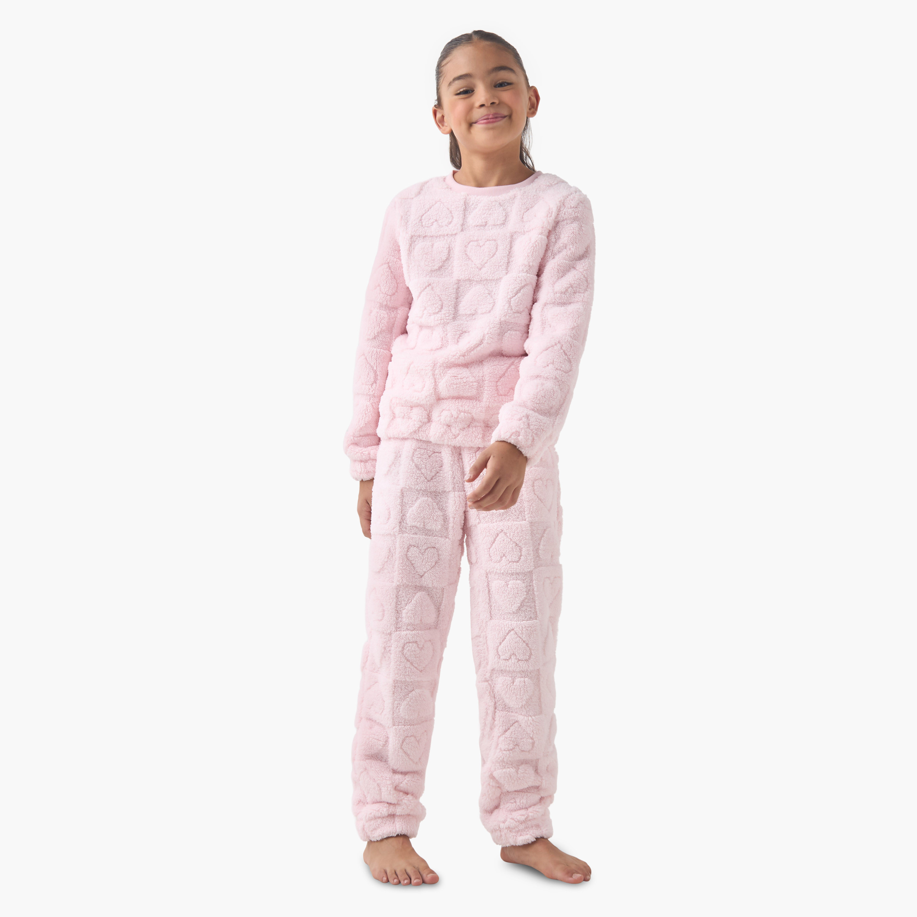 طقم بيجاما للبنات بقلوب بارزة الملمس من جونيورز - بوليستر - أكمام طويلة - ياقة ضيقة-girls-clothing-nightwear-image-1