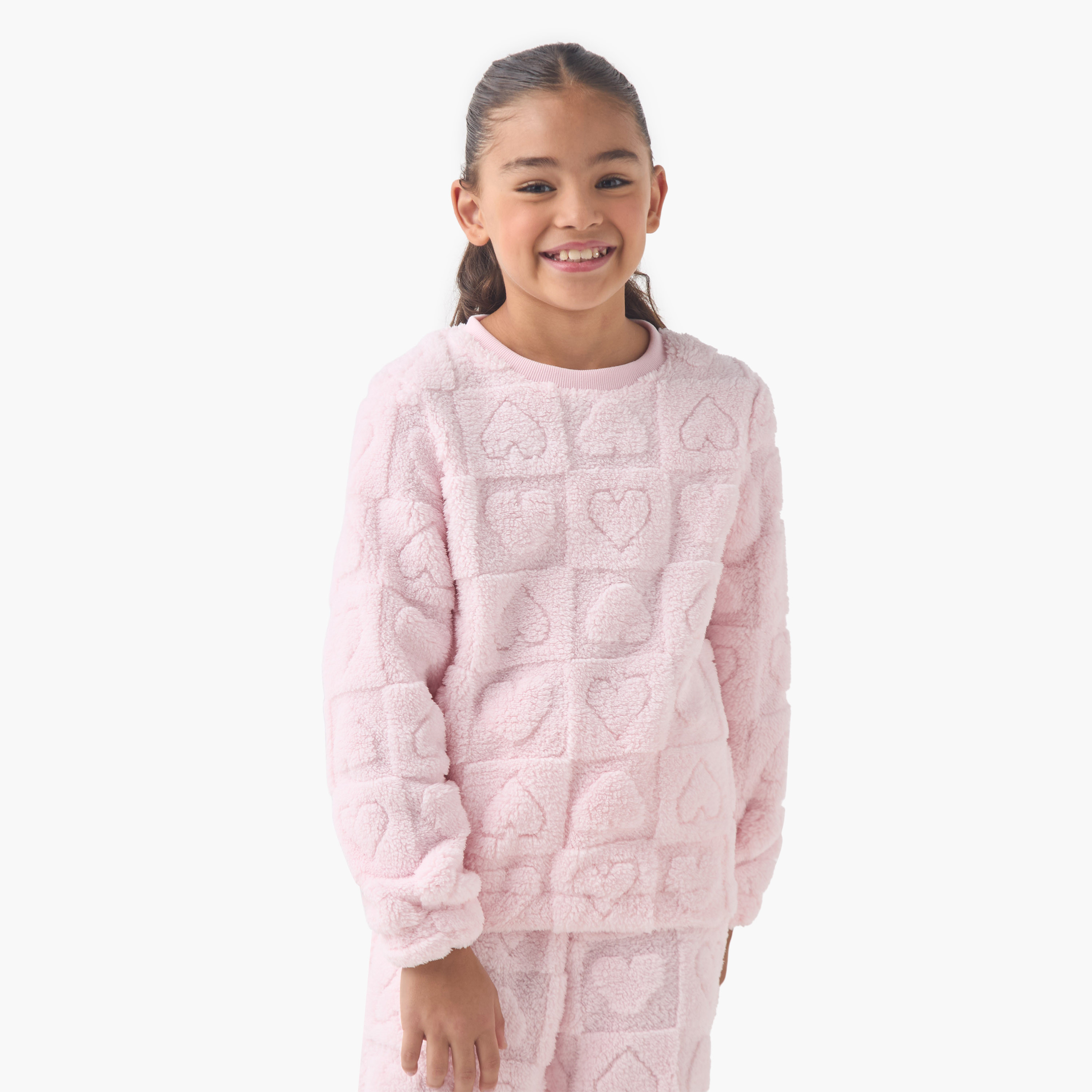 Juniors Girls Pyjama Set with Heart Texture - Polyester - Long Sleeves - Crew Neck-girls-clothing-nightwear-image-2
