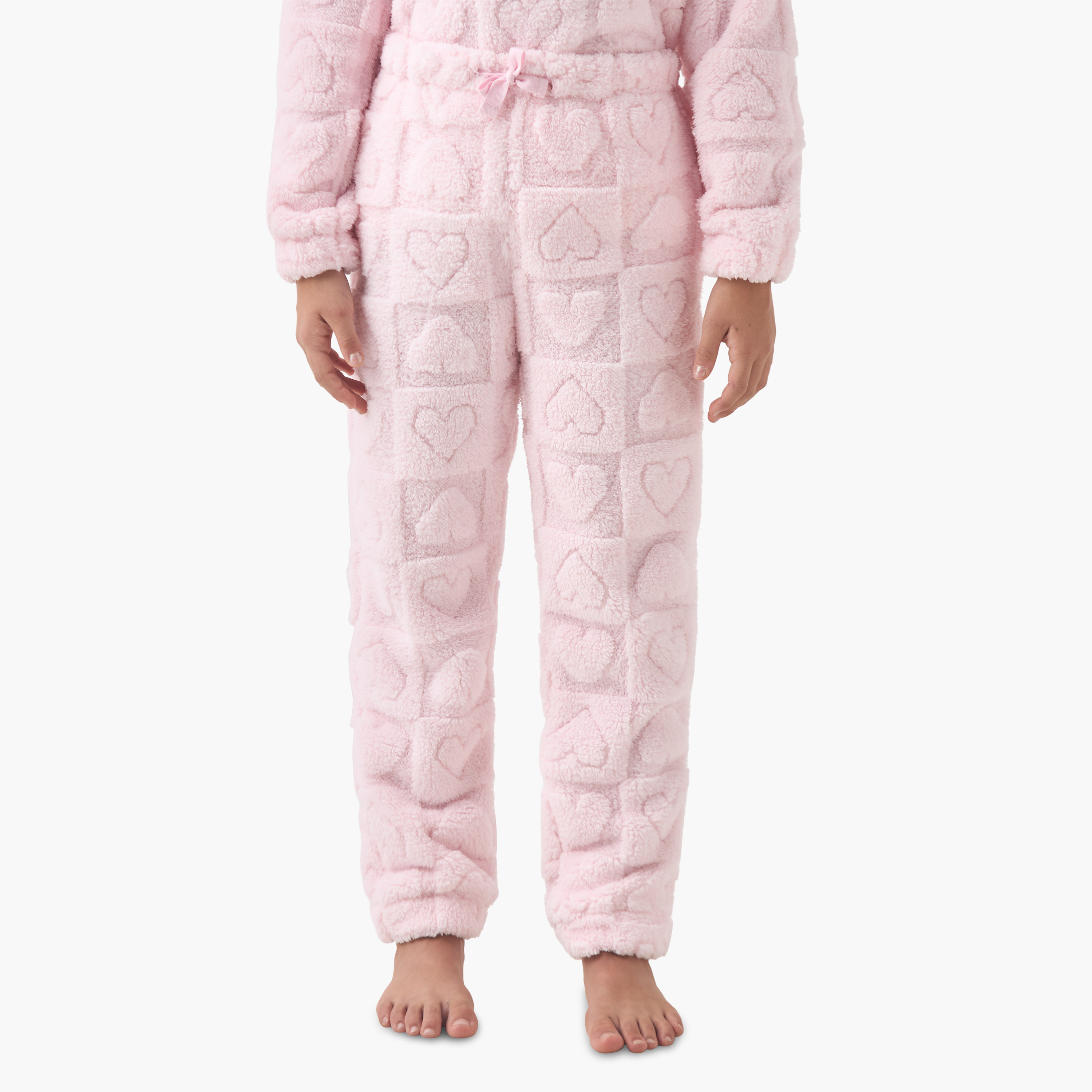 Juniors Girls Pyjama Set with Heart Texture - Polyester - Long Sleeves - Crew Neck-girls-clothing-nightwear-image-3
