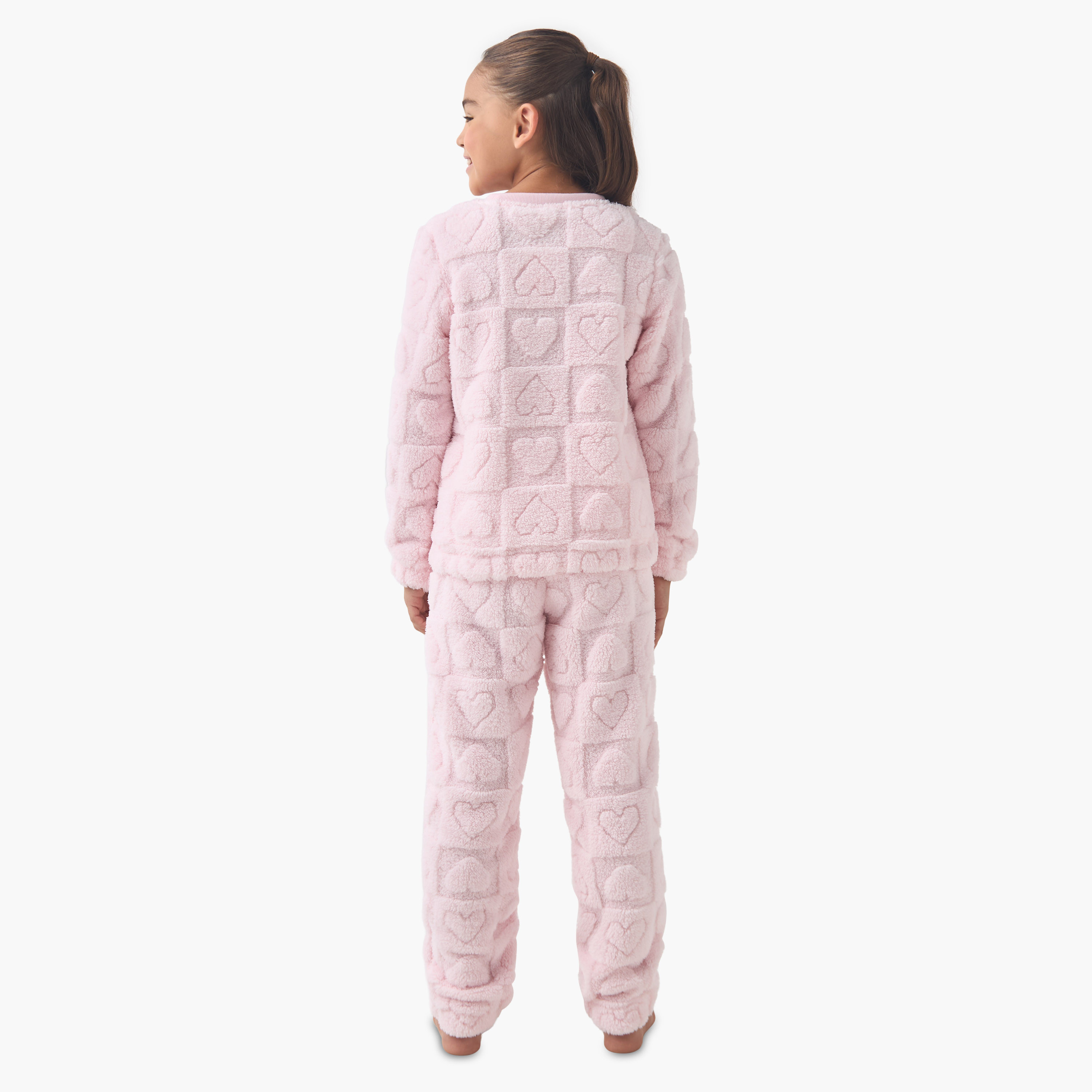 Juniors Girls Pyjama Set with Heart Texture - Polyester - Long Sleeves - Crew Neck-girls-clothing-nightwear-image-4