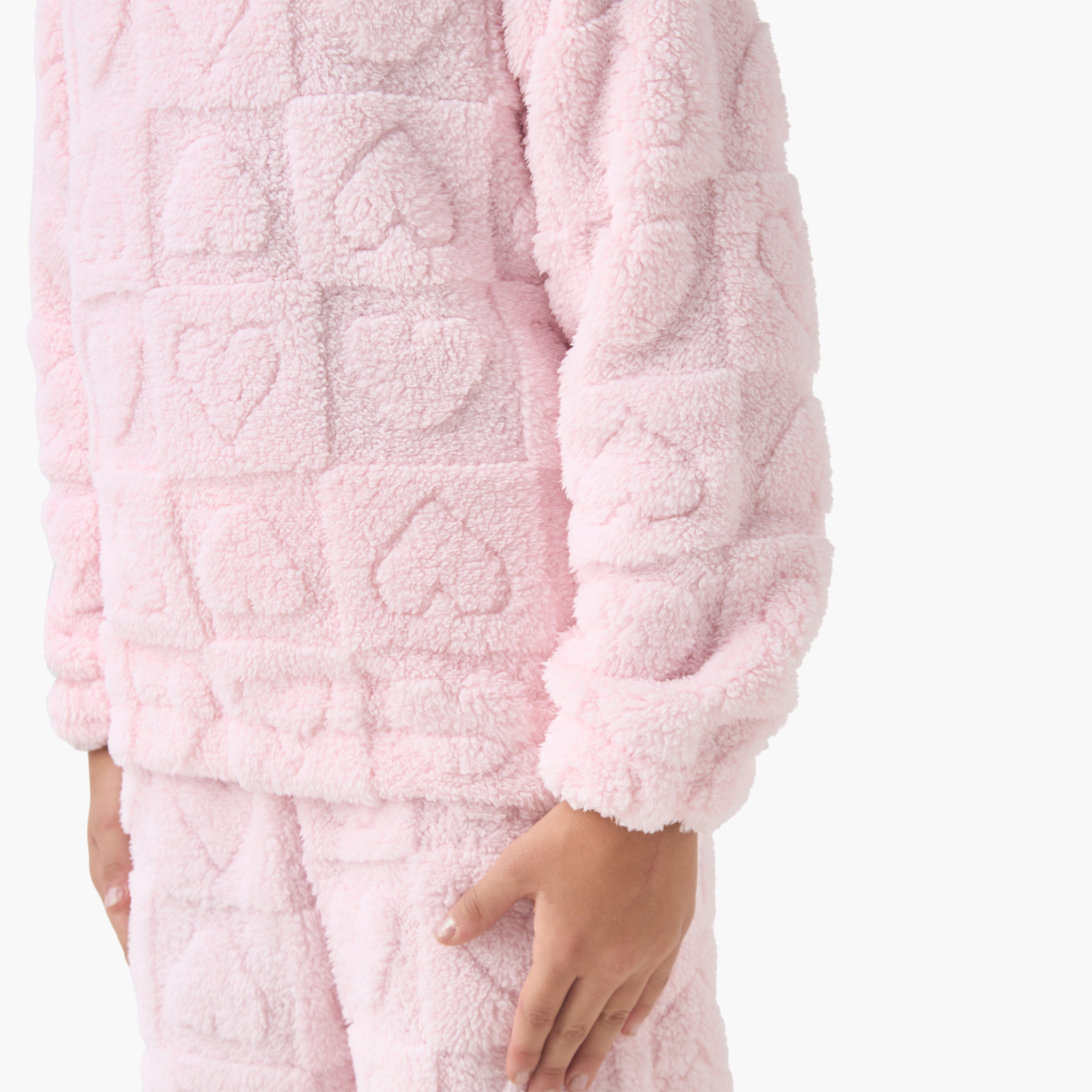 Juniors Girls Pyjama Set with Heart Texture - Polyester - Long Sleeves - Crew Neck-girls-clothing-nightwear-image-5