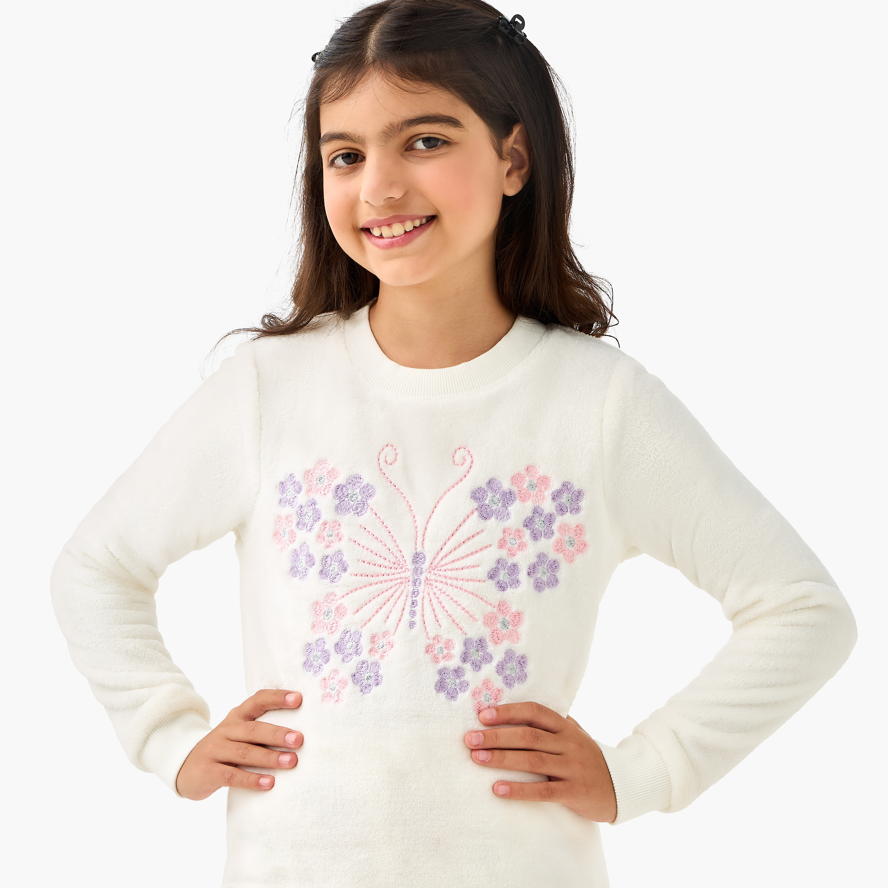 Juniors Butterfly Embroidered Top and Pyjama Set-girls-clothing-winterwear-pyjamasets-image-5