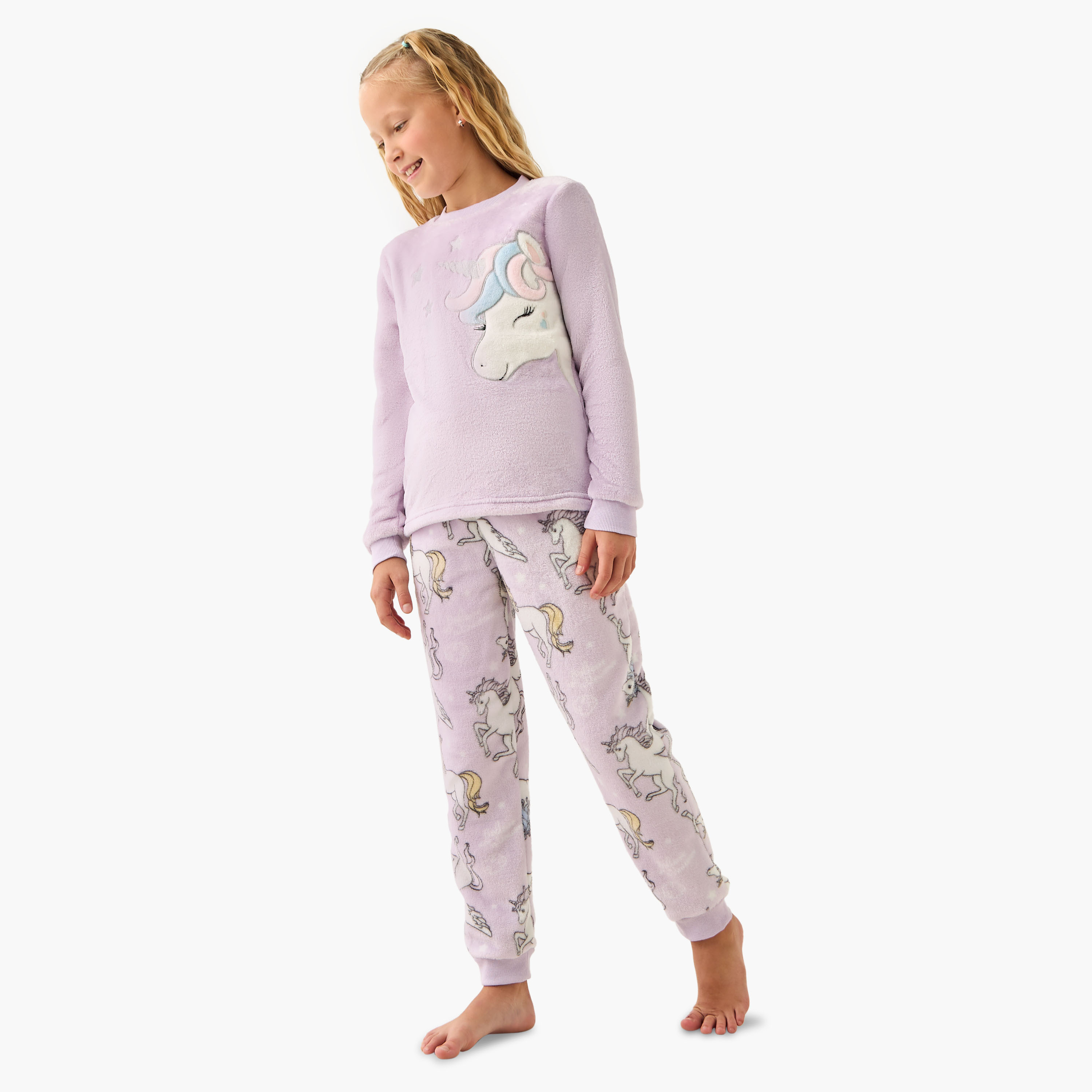 Juniors Girls Pyjama Set with Unicorn Print - Long Sleeves - Crew Neck-girls-clothing-nightwear-image-1