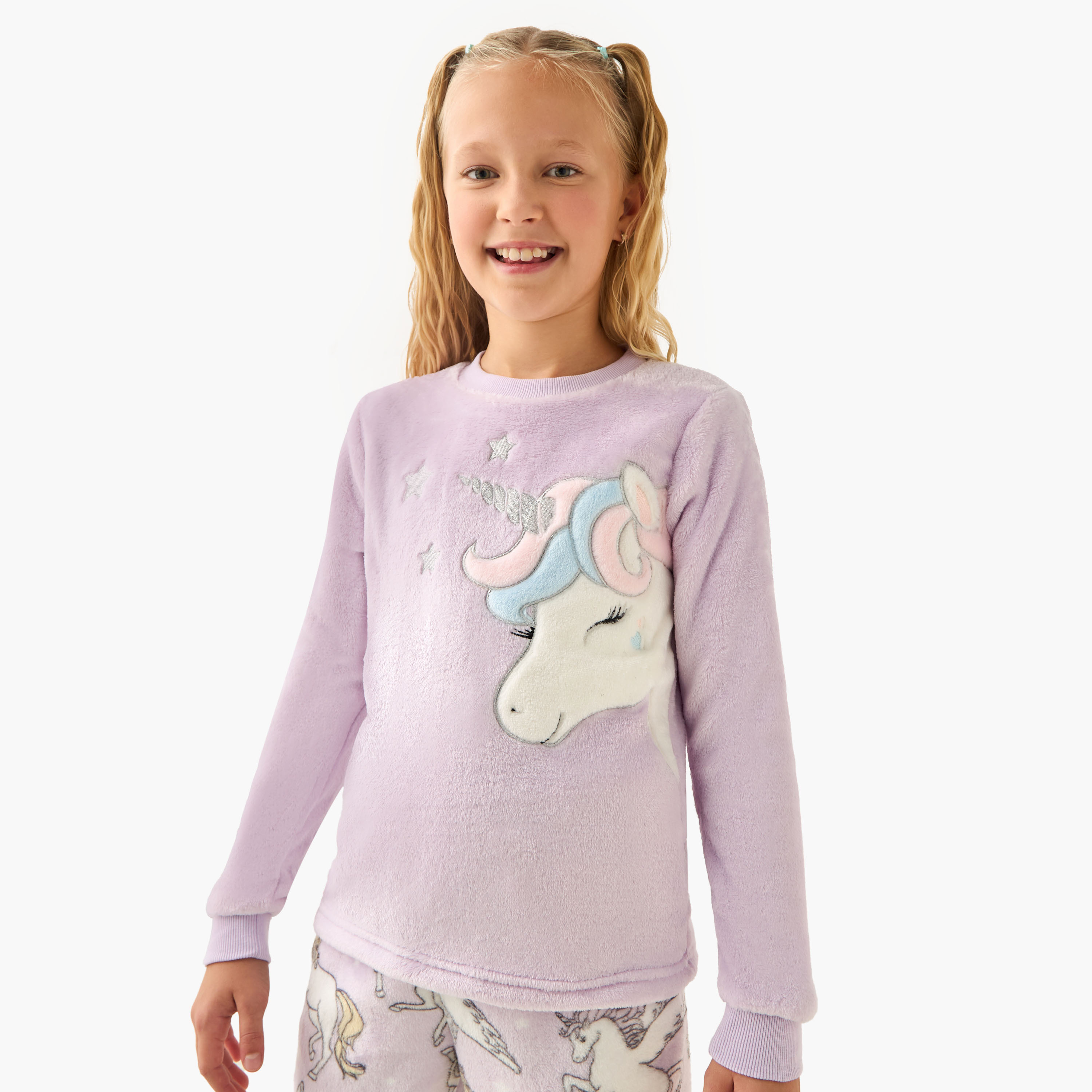 Juniors Girls Pyjama Set with Unicorn Print - Long Sleeves - Crew Neck-girls-clothing-nightwear-image-2
