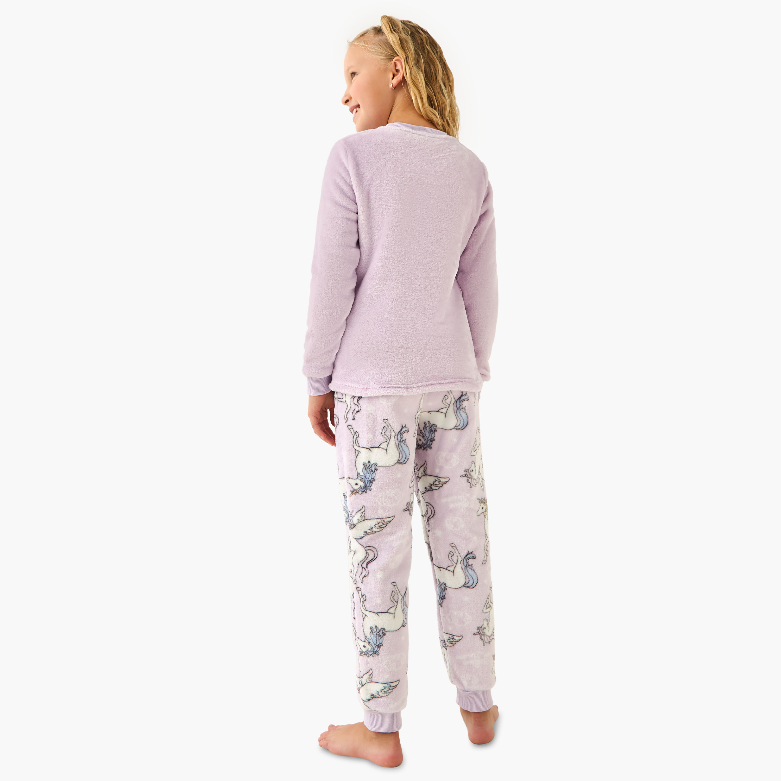 Juniors Girls Pyjama Set with Unicorn Print - Long Sleeves - Crew Neck-girls-clothing-nightwear-image-4