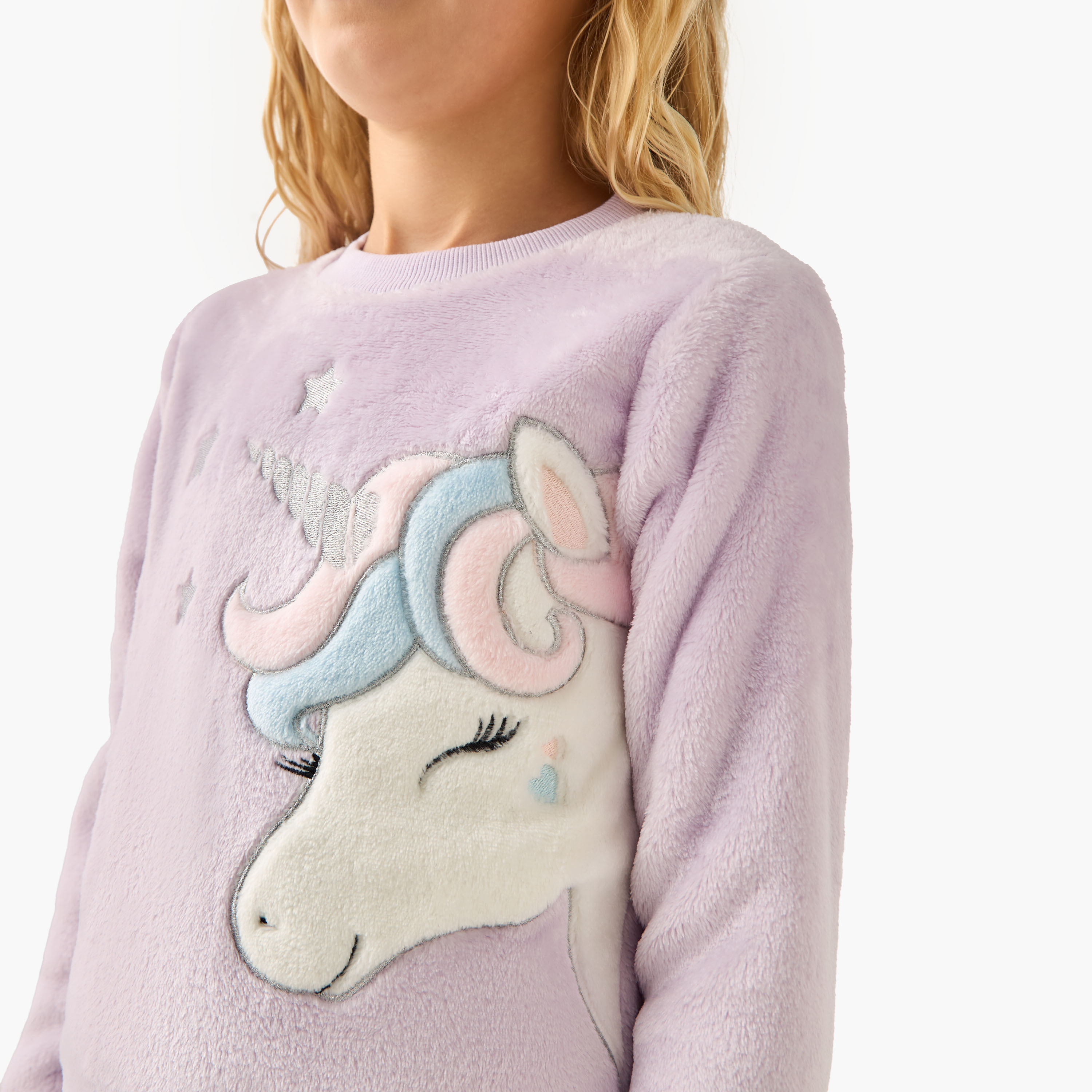 Juniors Girls Pyjama Set with Unicorn Print - Long Sleeves - Crew Neck-girls-clothing-nightwear-image-5