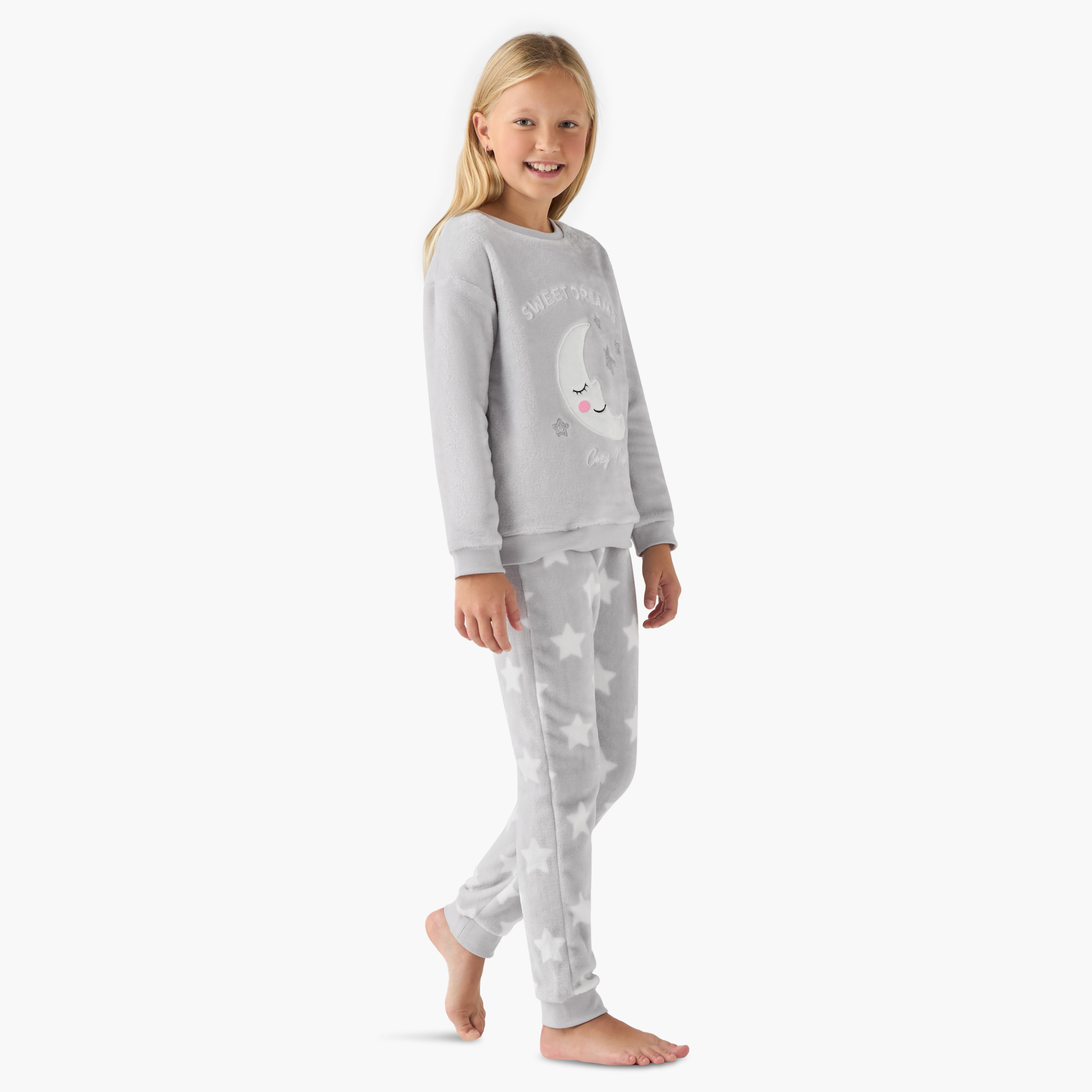 Juniors Girls Pyjama Set with Star Print - Polyester - Long Sleeves - Crew Neck-girls-clothing-nightwear-image-1