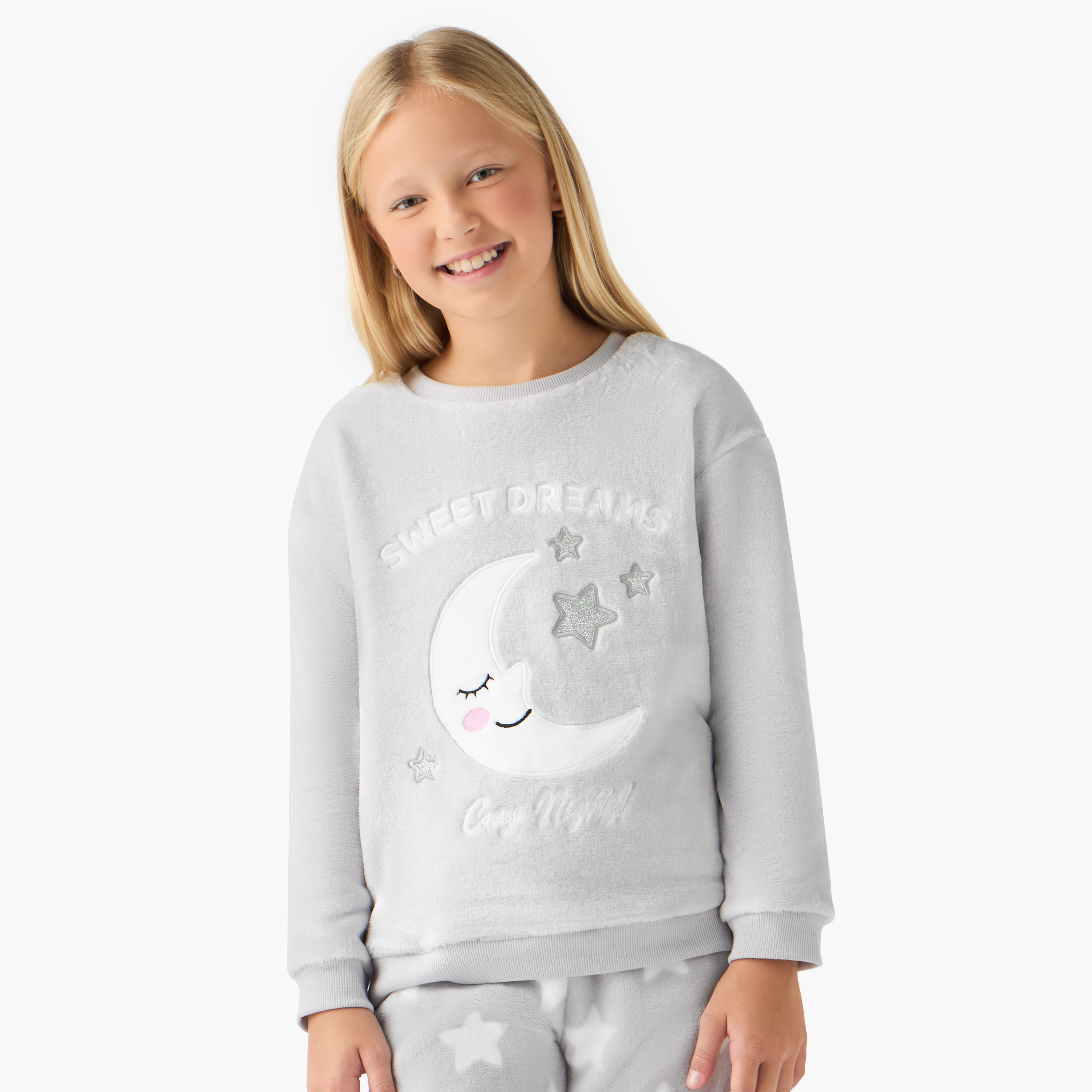 Juniors Girls Pyjama Set with Star Print - Polyester - Long Sleeves - Crew Neck-girls-clothing-nightwear-image-2