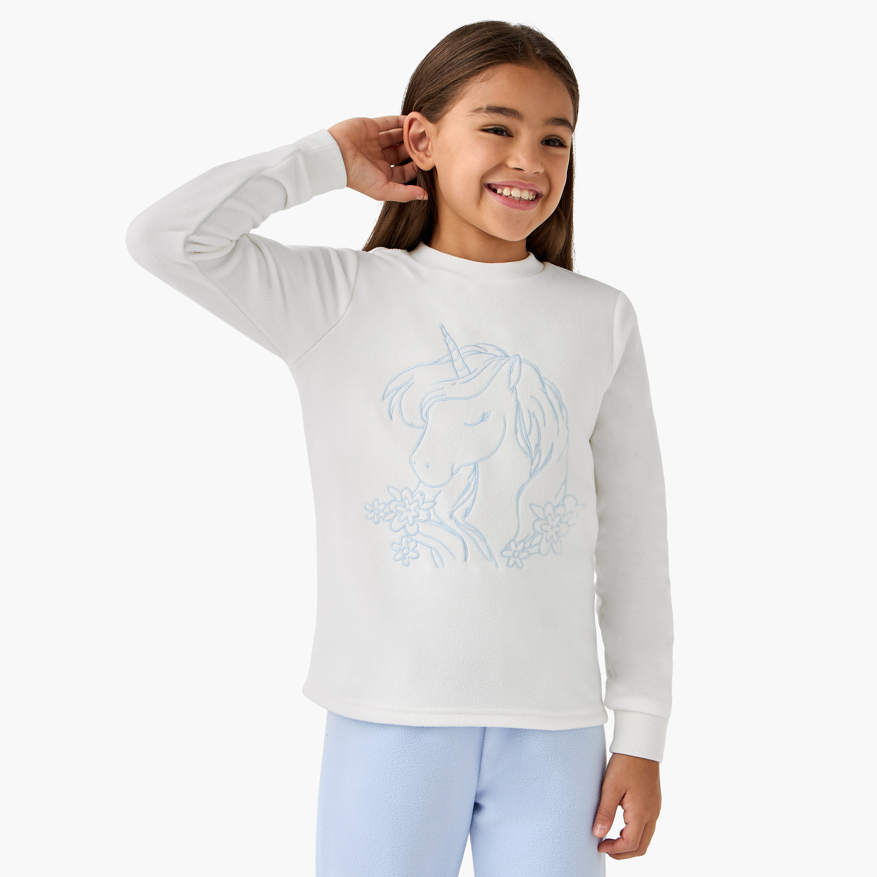 Juniors Unicorn Fleece T-shirt and Pyjama Set-girls-clothing-winterwear-pyjamasets-image-2