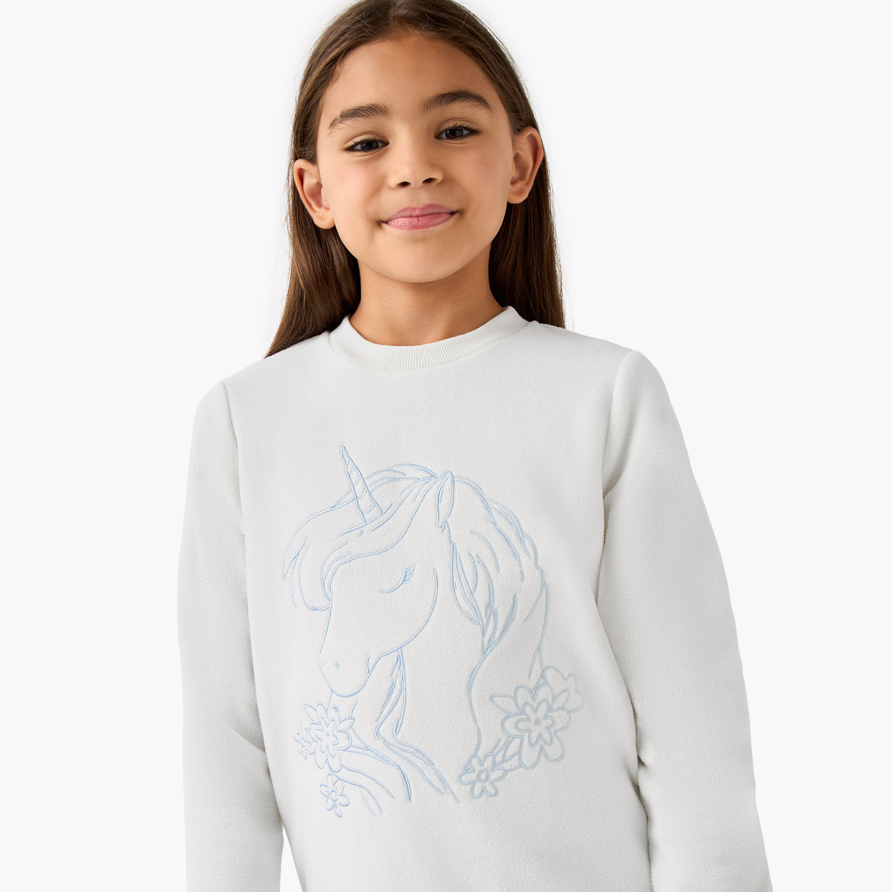 Juniors Unicorn Fleece T-shirt and Pyjama Set-girls-clothing-winterwear-pyjamasets-image-5