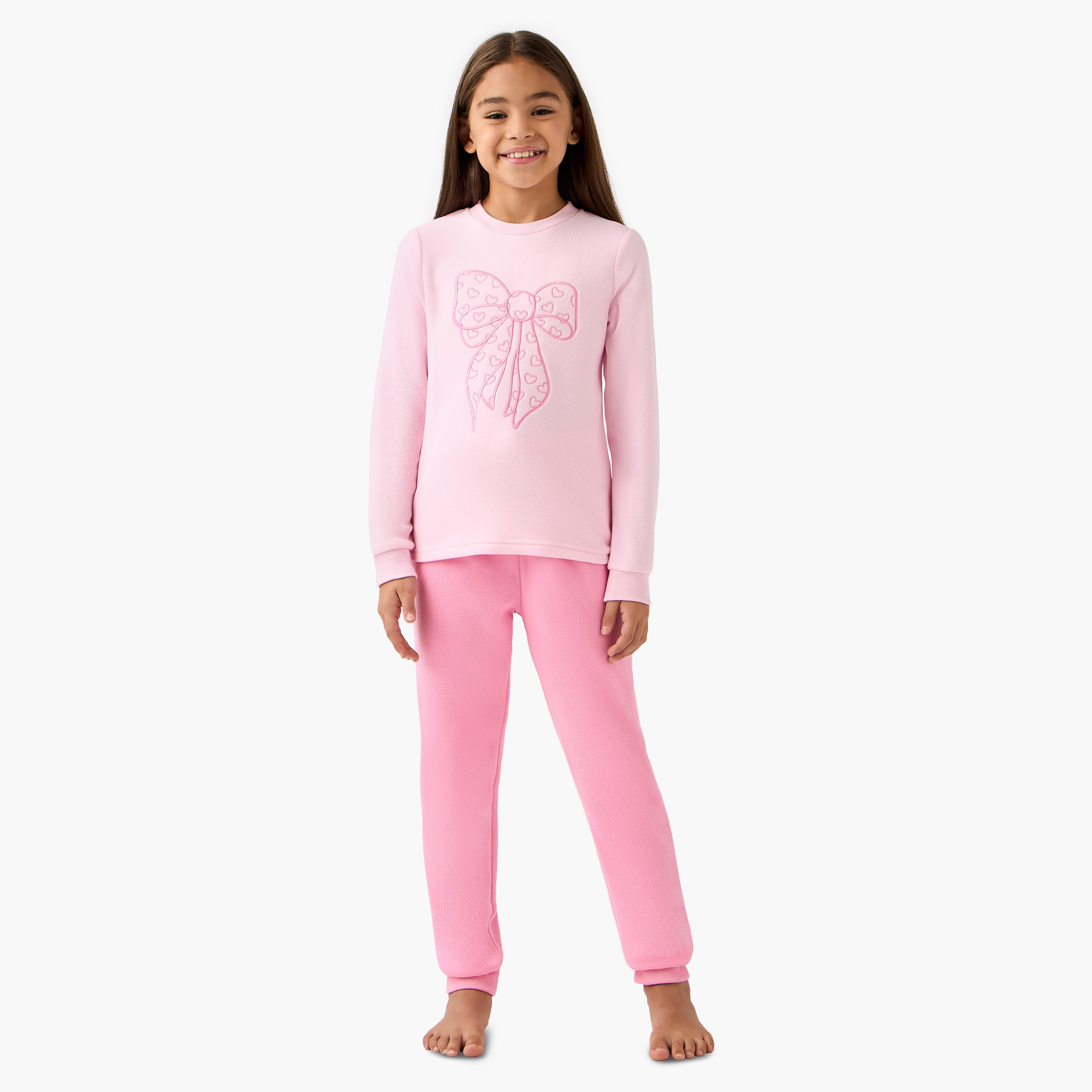 طقم بنطلون بيجاما وتيشيرت صوف بتطريز فيونكة من جونيورز-girls-clothing-nightwear-image-1