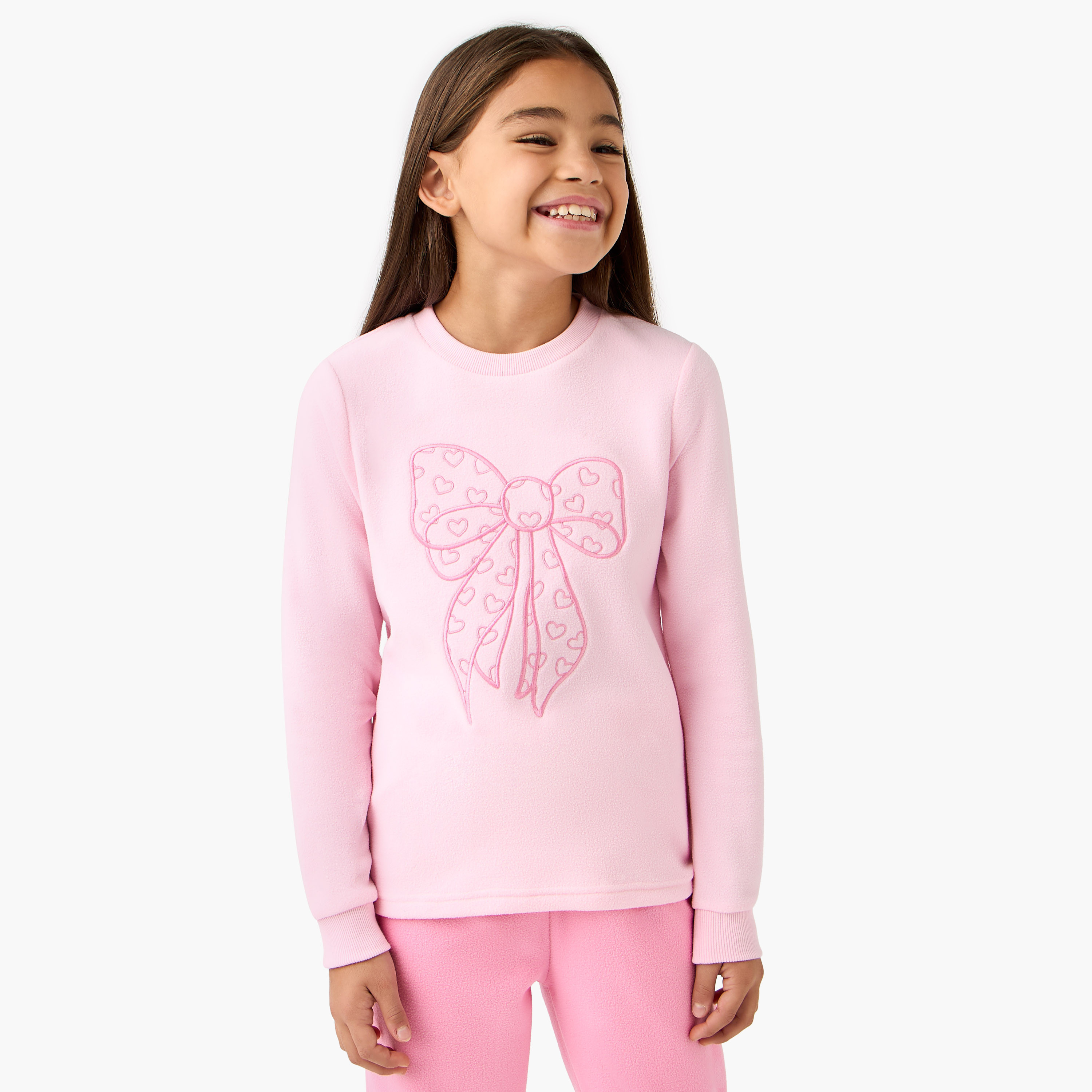 طقم بنطلون بيجاما وتيشيرت صوف بتطريز فيونكة من جونيورز-girls-clothing-nightwear-image-2