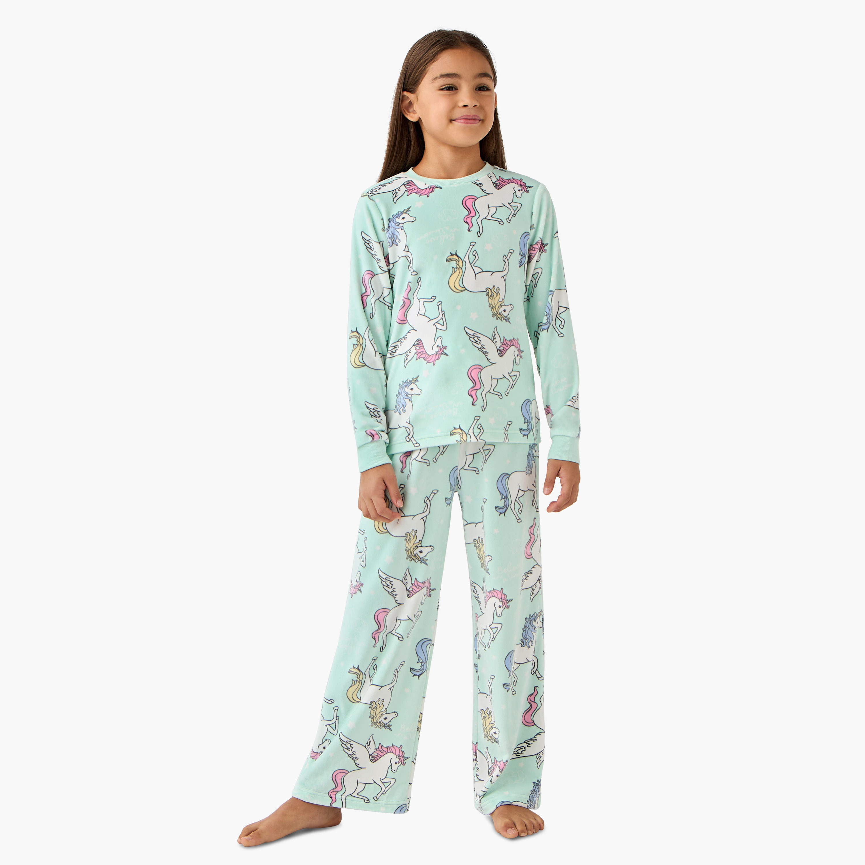 طقم تيشيرت وبنطلون بيجاما بطبعات يونيكورن من جونيورز-girls-clothing-nightwear-image-1