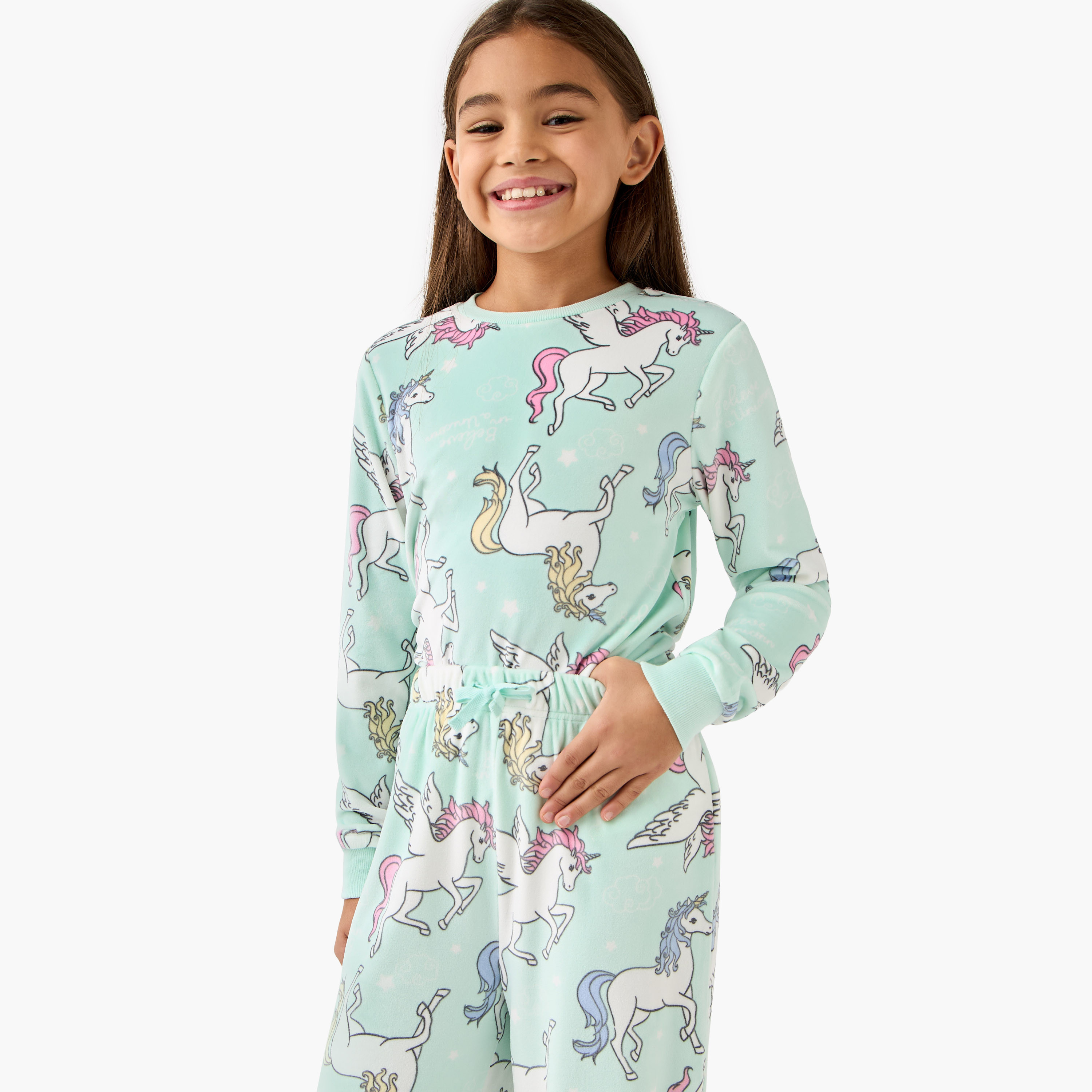 طقم تيشيرت وبنطلون بيجاما بطبعات يونيكورن من جونيورز-girls-clothing-nightwear-image-5