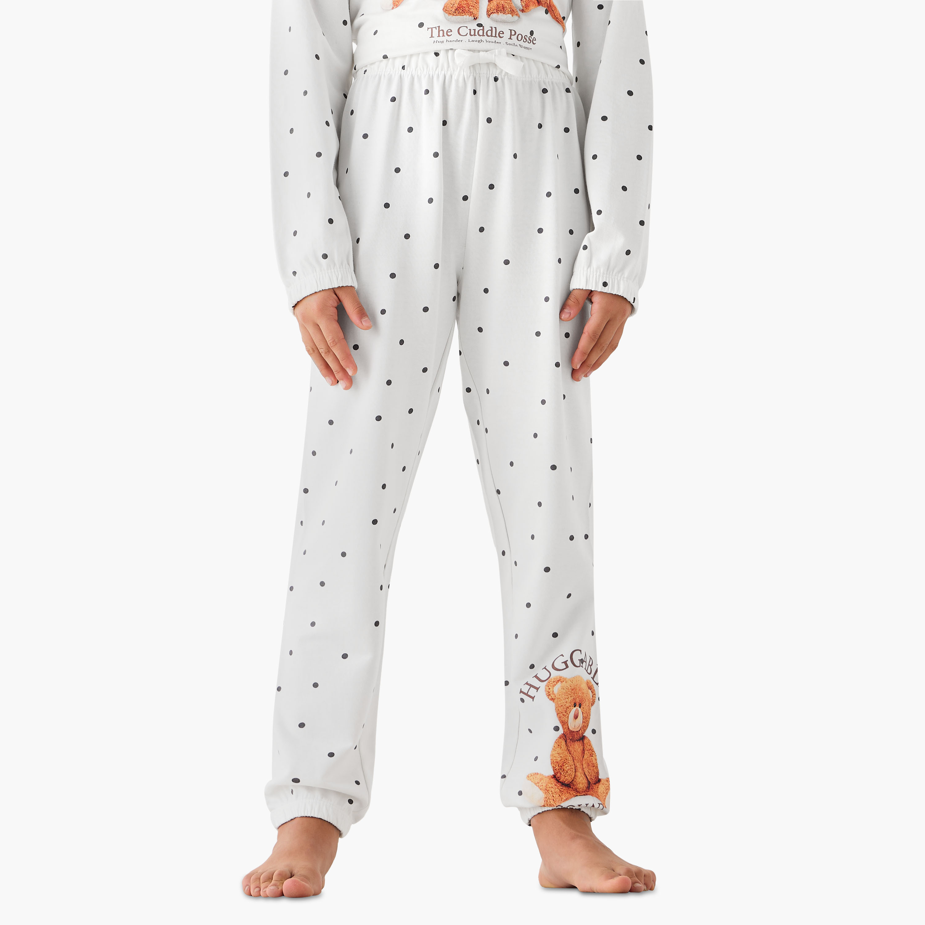 Juniors Cotton Round Neck Long Sleeve Pyjama Set with Teddy Bear Print-girls-clothing-winterwear-pyjamasets-image-3