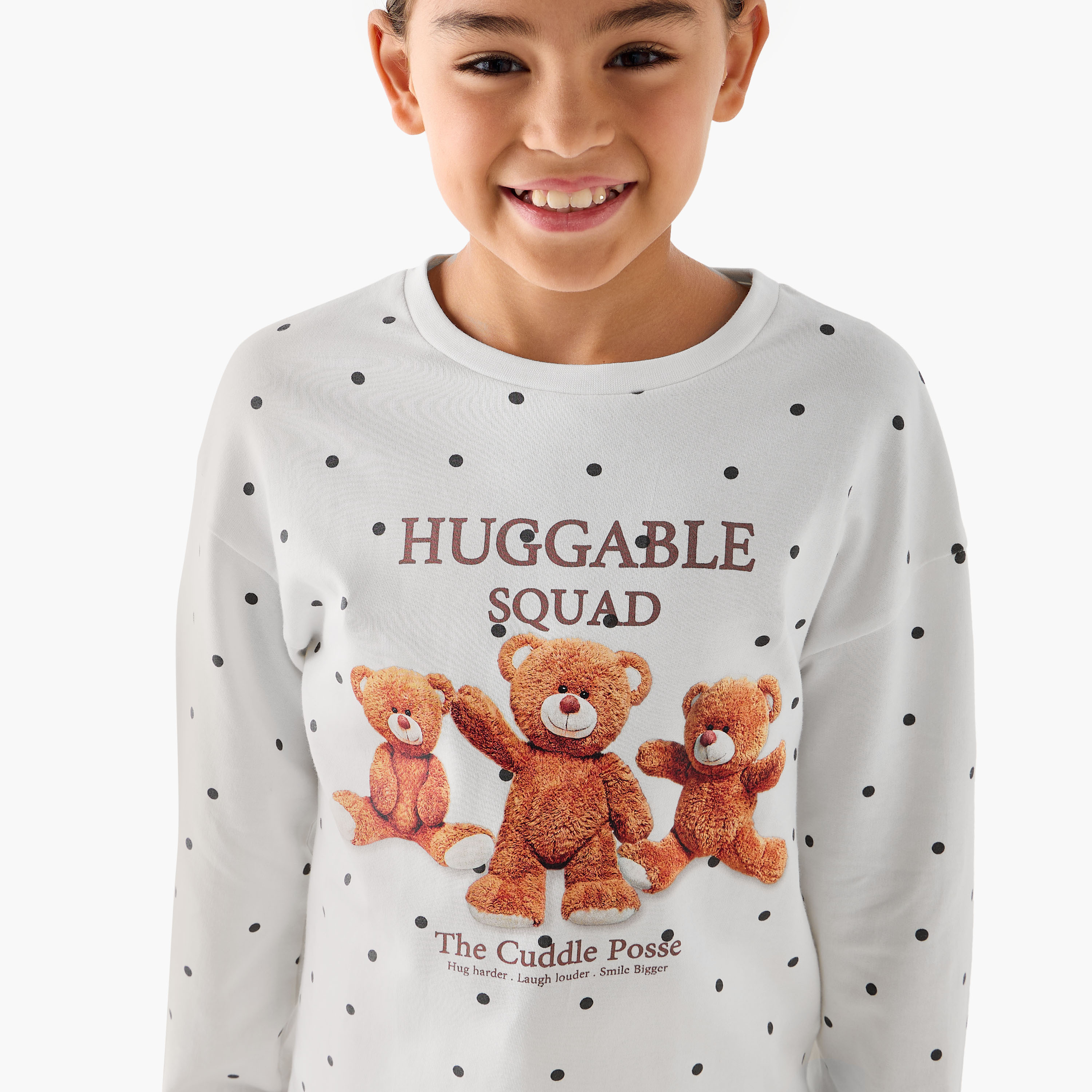 Juniors Cotton Round Neck Long Sleeve Pyjama Set with Teddy Bear Print-girls-clothing-winterwear-pyjamasets-image-5