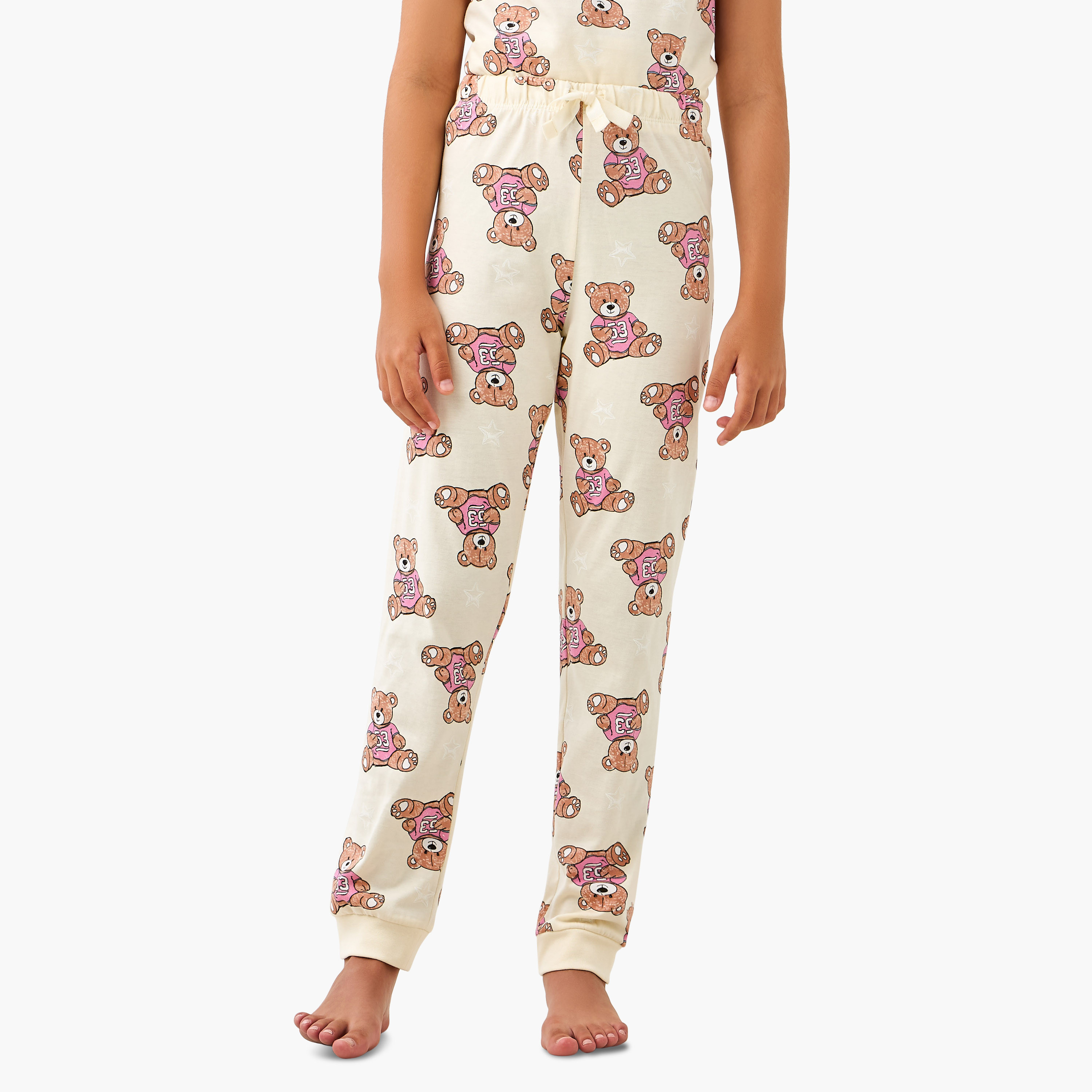 Juniors Teddy Bear Print T-shirt and Pyjama Set-girls-clothing-nightwear-image-3