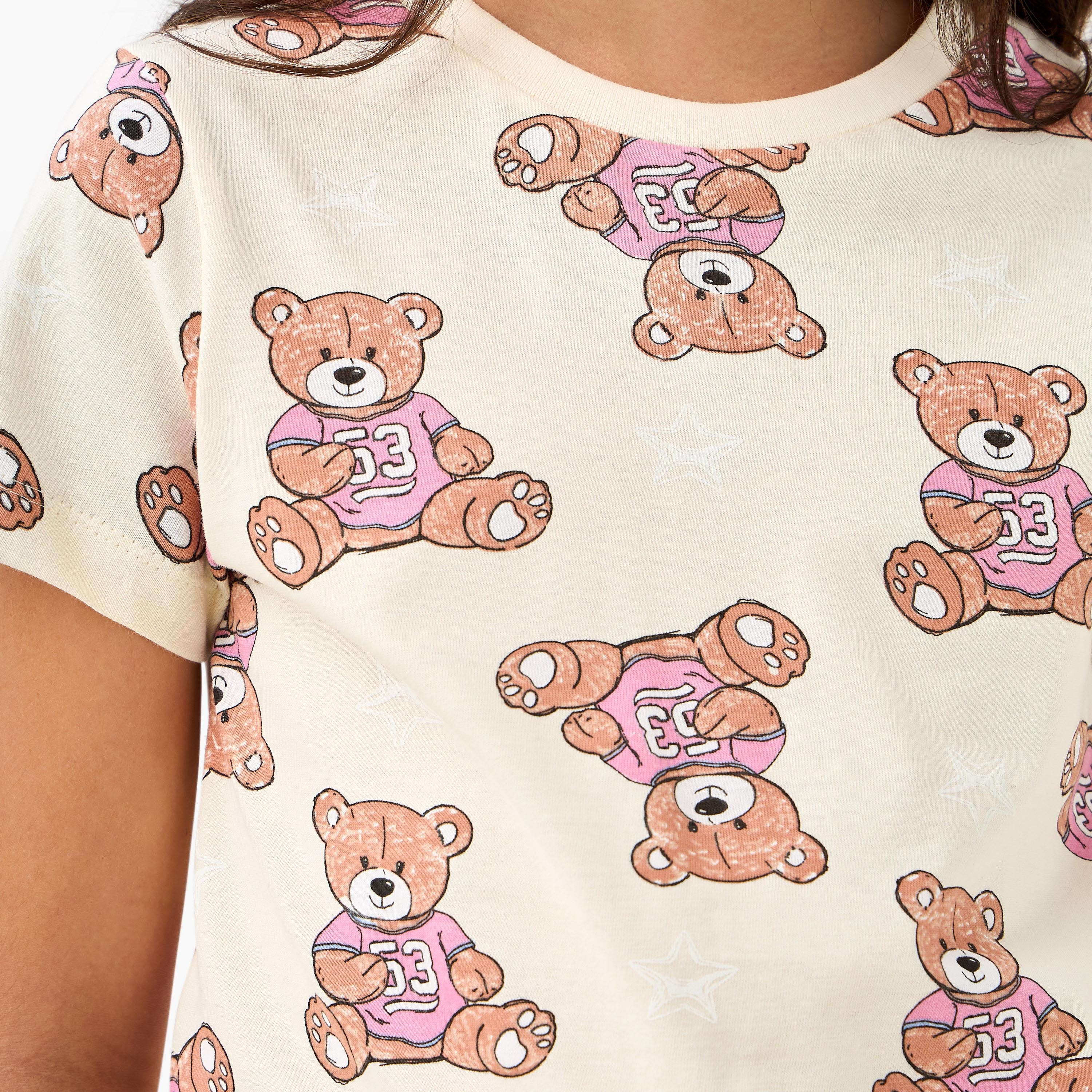 Juniors Teddy Bear Print T-shirt and Pyjama Set-girls-clothing-nightwear-image-6