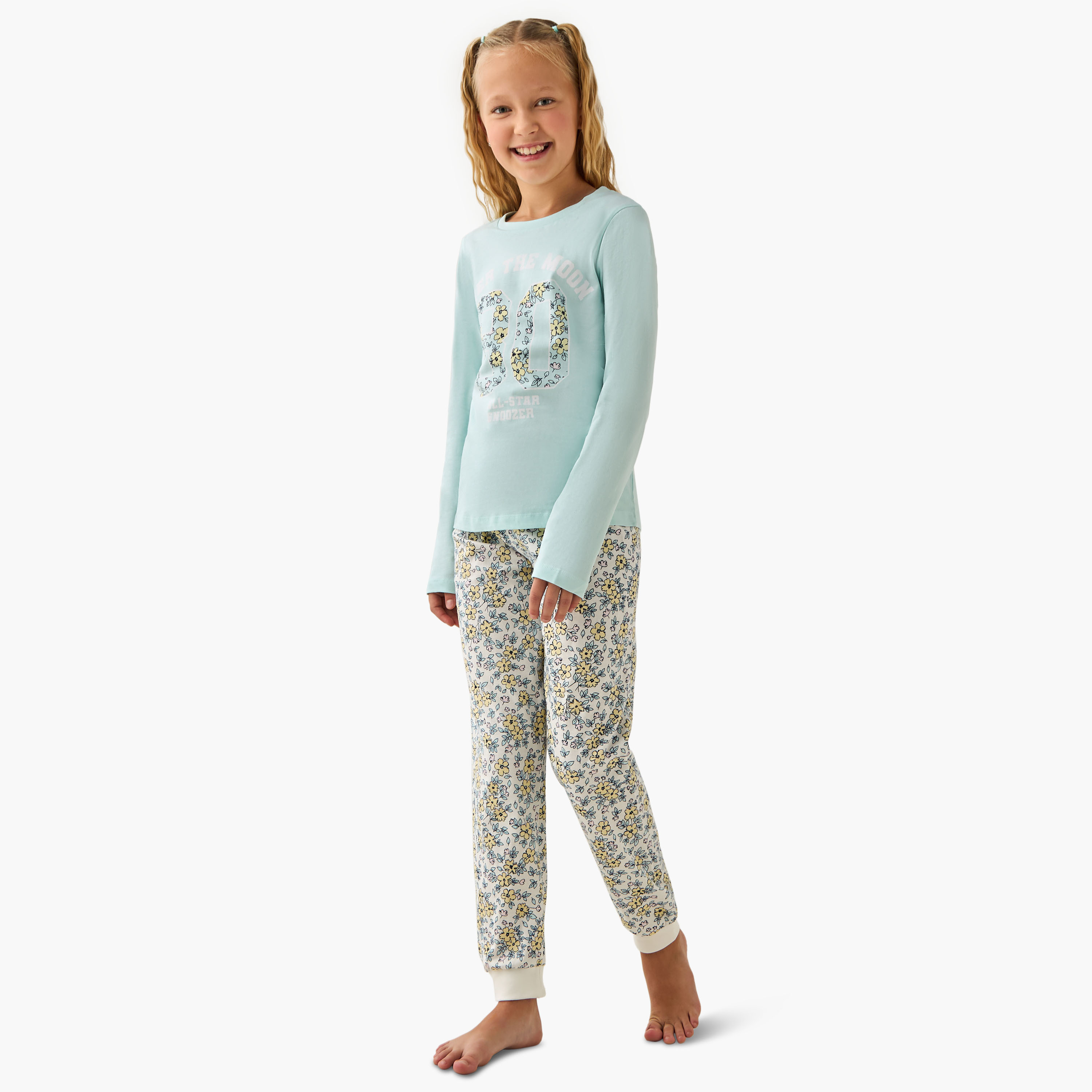 طقم بيجاما بأكمام طويلة وياقة مستديرة وبطبعات زهور للبنات من جونيورز - قطن-girls-clothing-winterwear-pyjamasets-image-6