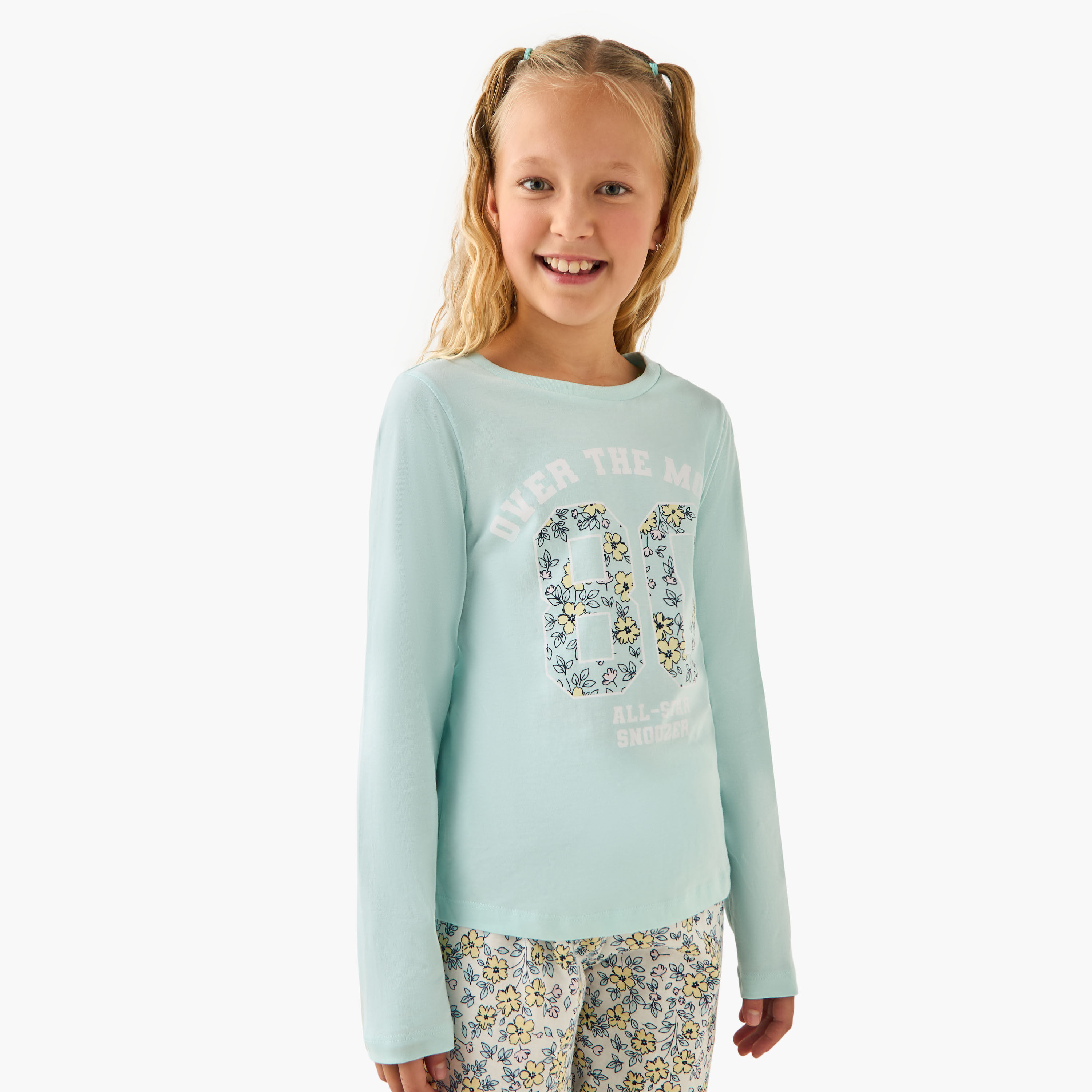 طقم بيجاما بأكمام طويلة وياقة مستديرة وبطبعات زهور للبنات من جونيورز - قطن-girls-clothing-winterwear-pyjamasets-image-5