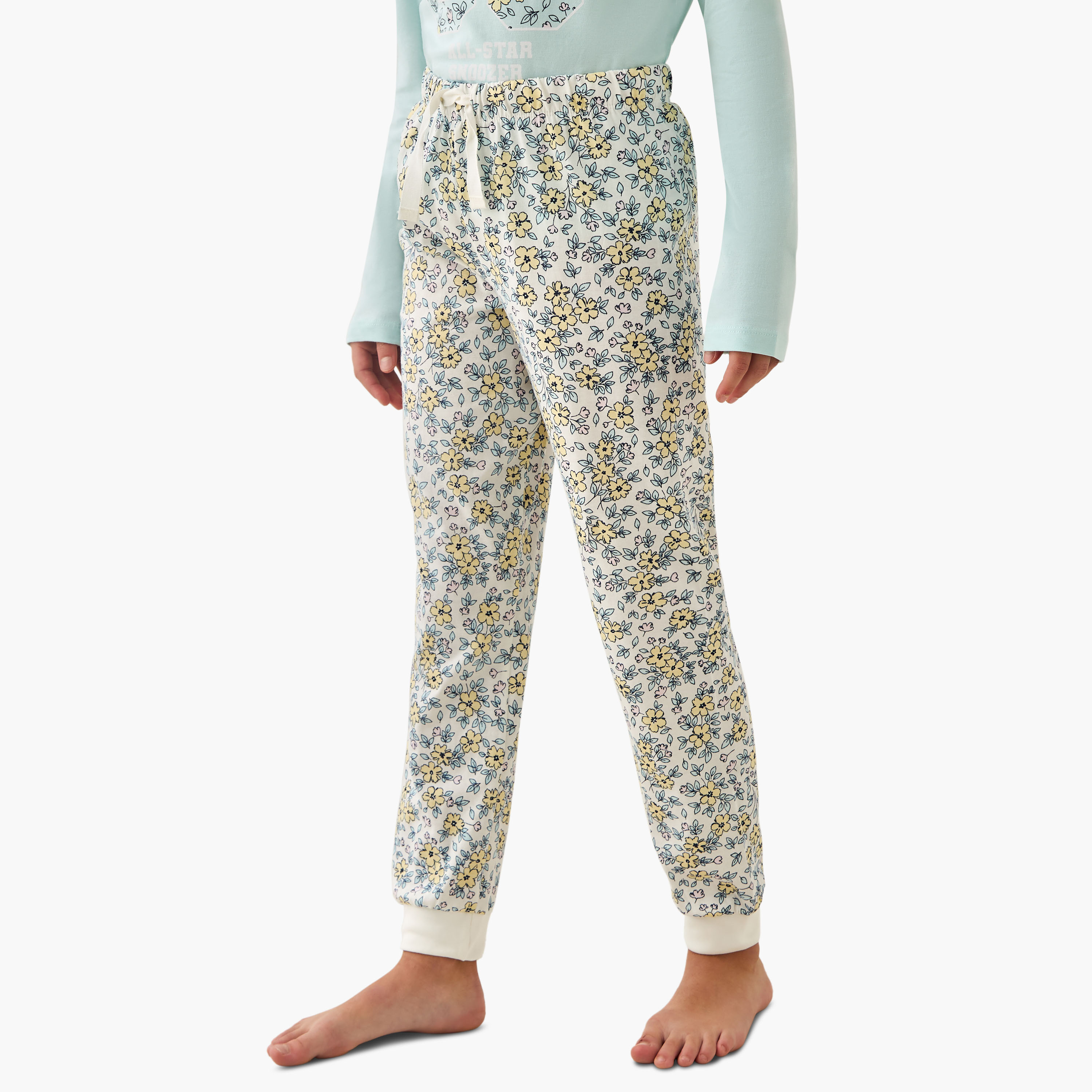 طقم بيجاما بأكمام طويلة وياقة مستديرة وبطبعات زهور للبنات من جونيورز - قطن-girls-clothing-winterwear-pyjamasets-image-4