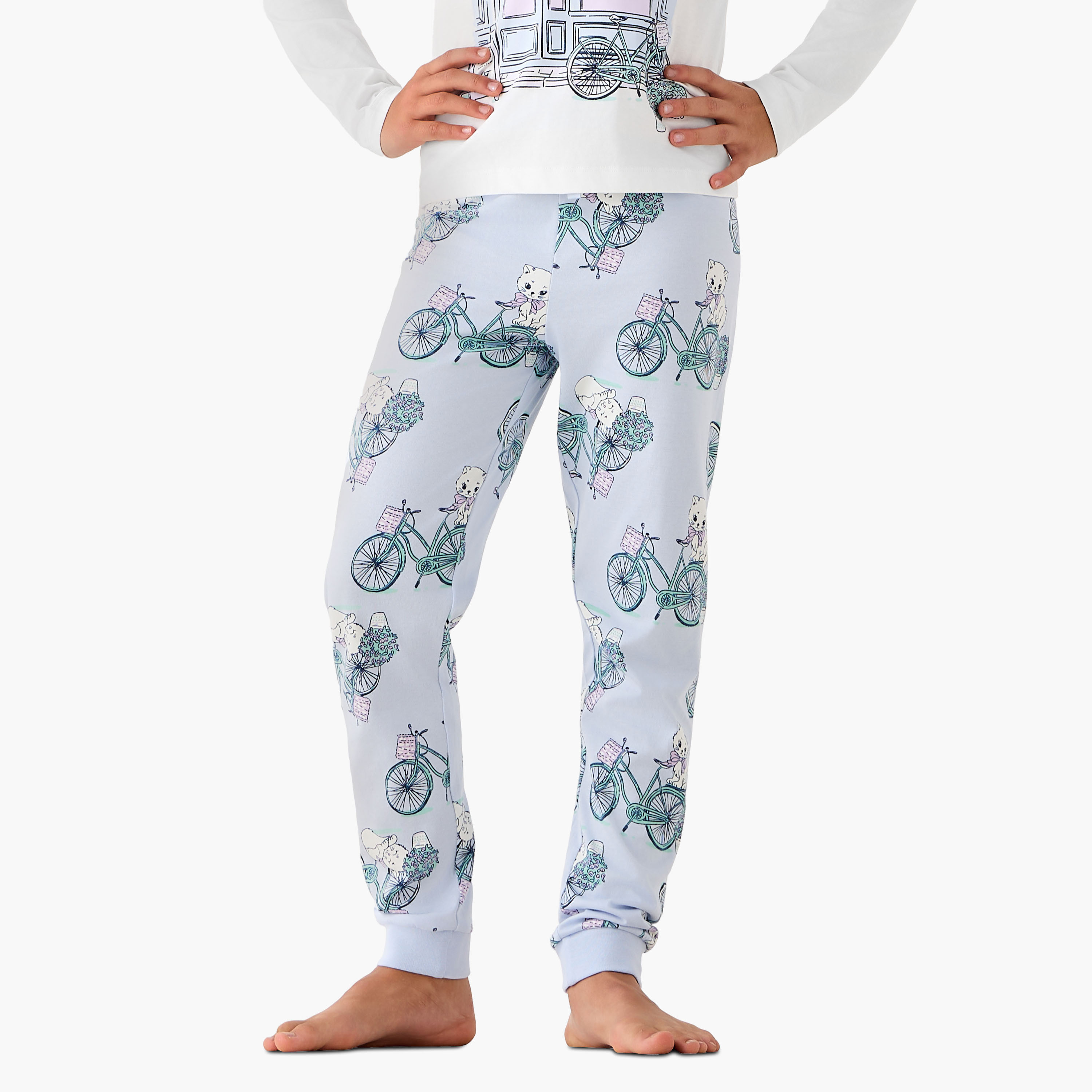 Junios Girls T-shirt and Pyjama Set with Graphic Print - Cotton - Long Sleeves - Crew Neck-girls-clothing-nightwear-image-3