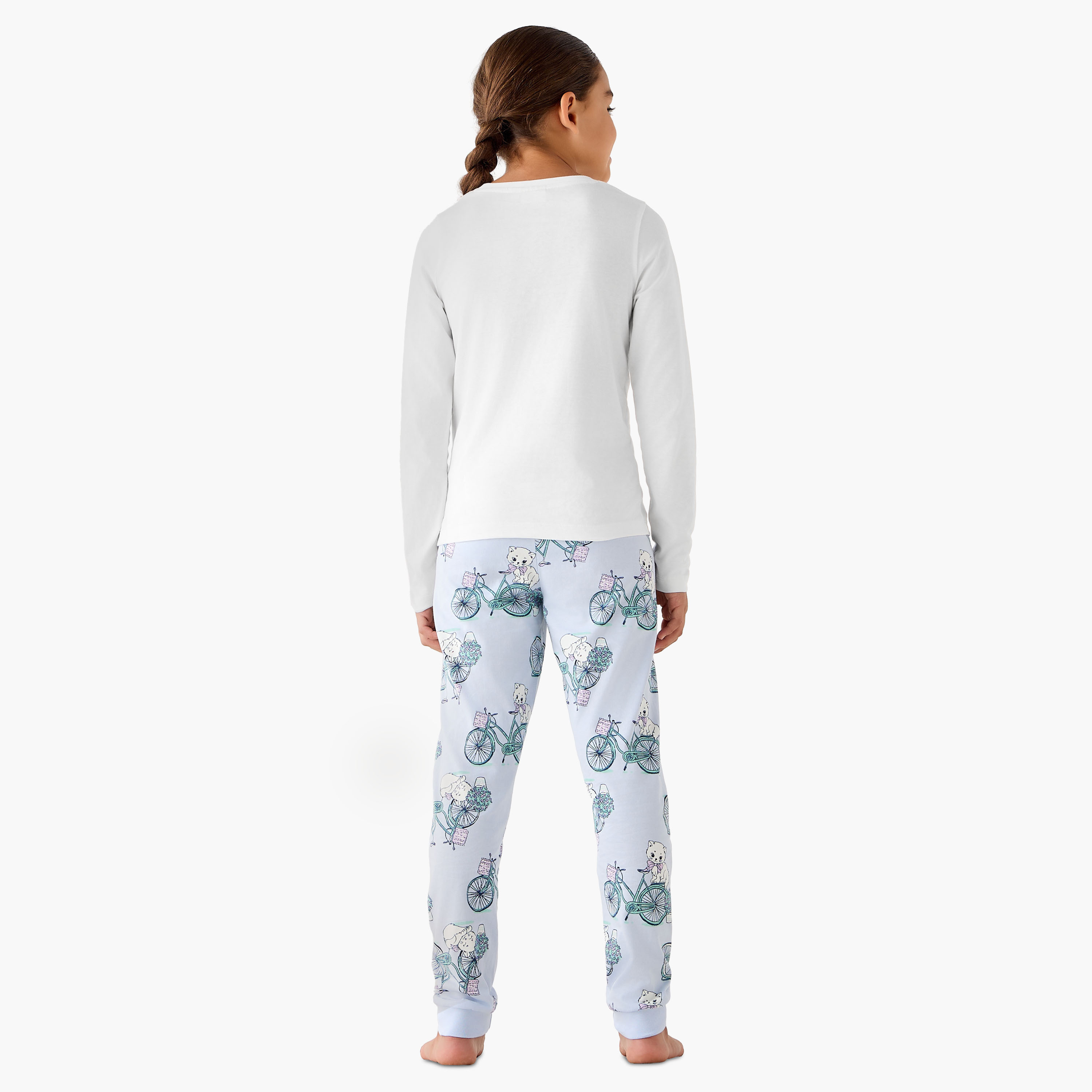 Junios Girls T-shirt and Pyjama Set with Graphic Print - Cotton - Long Sleeves - Crew Neck-girls-clothing-nightwear-image-4