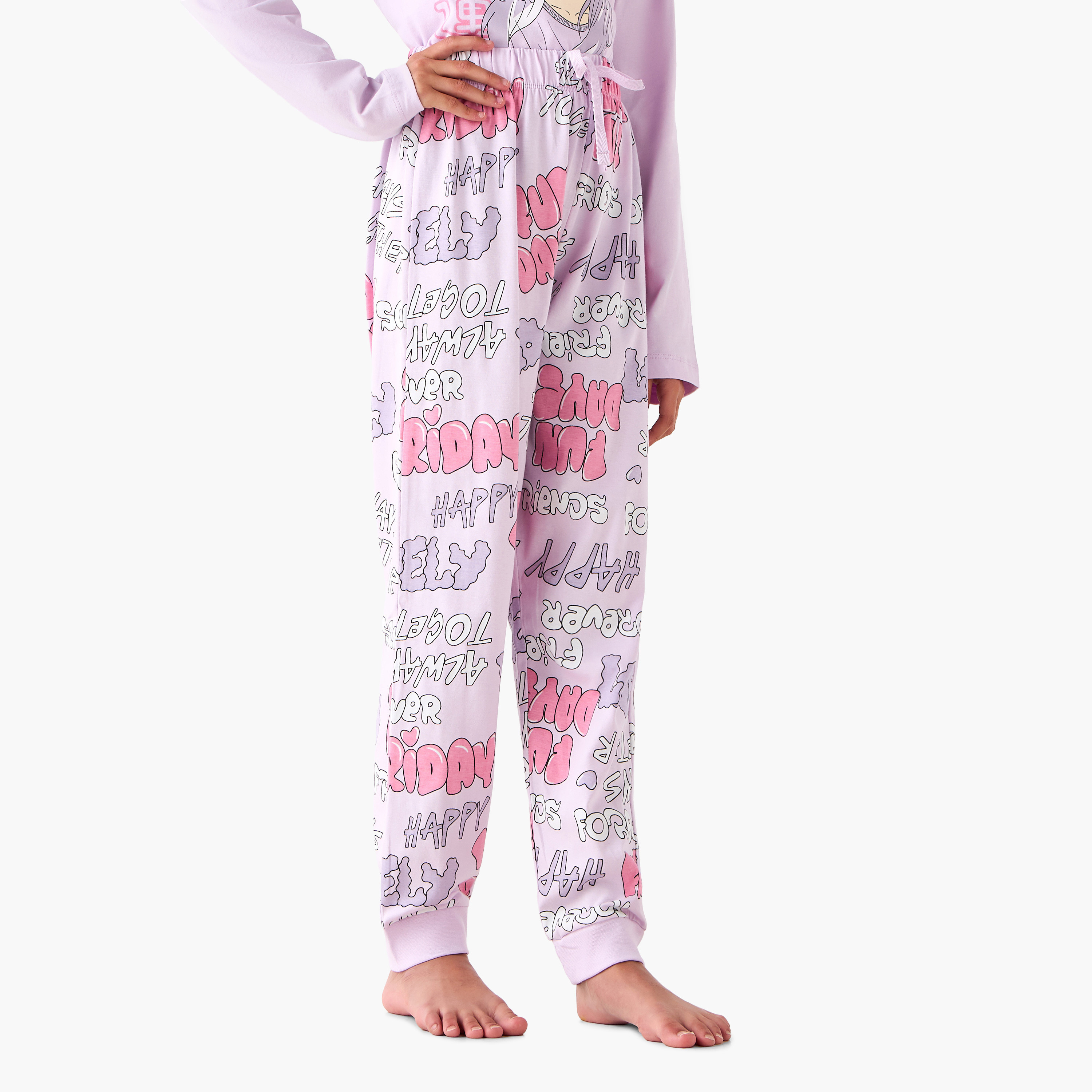 Juniors Cotton Crew Neck Long Sleeves Pyjama Set with Anime Print-girls-clothing-winterwear-pyjamasets-image-3