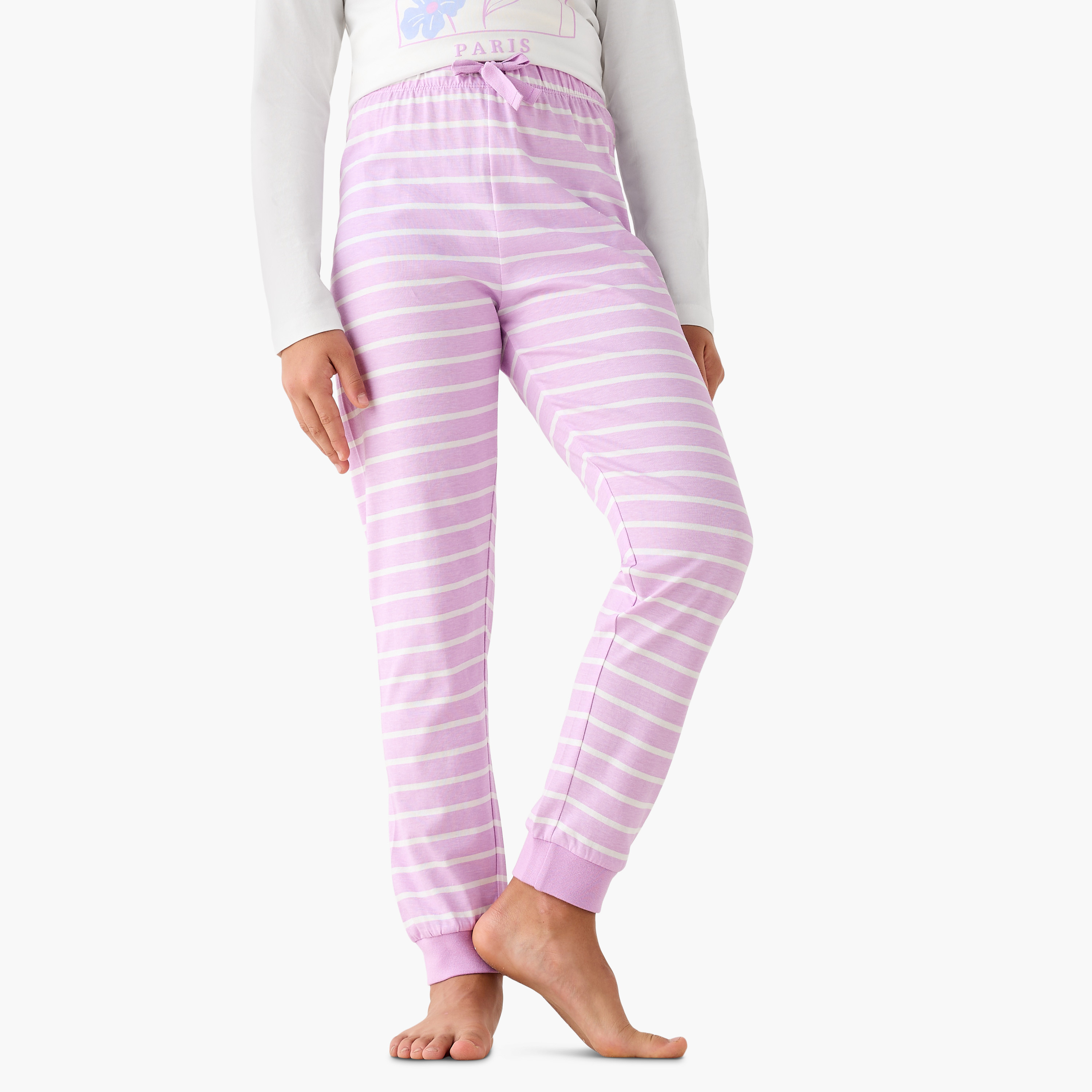 Juniors Cotton Crew Neck Long Sleeve Pyjama Set with Floral Print-girls-clothing-nightwear-image-4