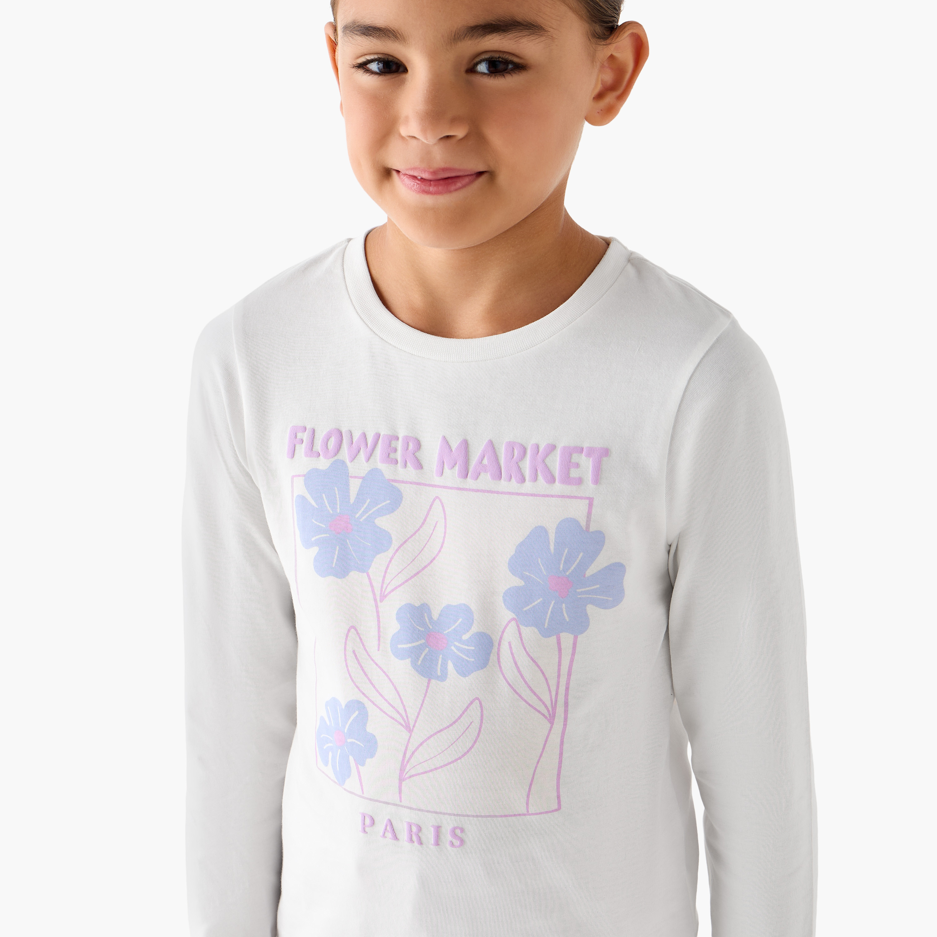 Juniors Cotton Crew Neck Long Sleeve Pyjama Set with Floral Print-girls-clothing-nightwear-image-5