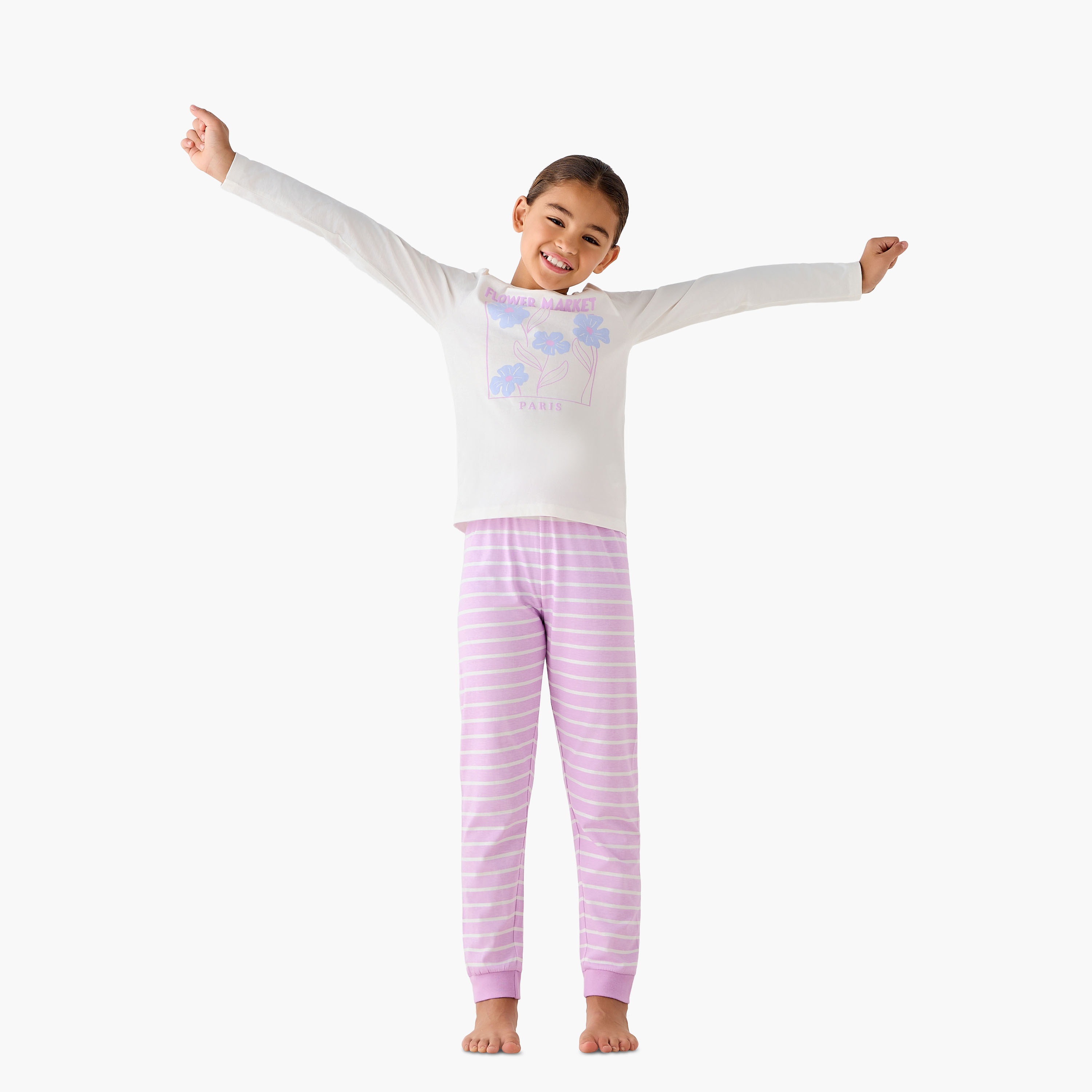 Juniors Cotton Crew Neck Long Sleeve Pyjama Set with Graphic Print, Set of 3-girls-clothing-nightwear-image-3