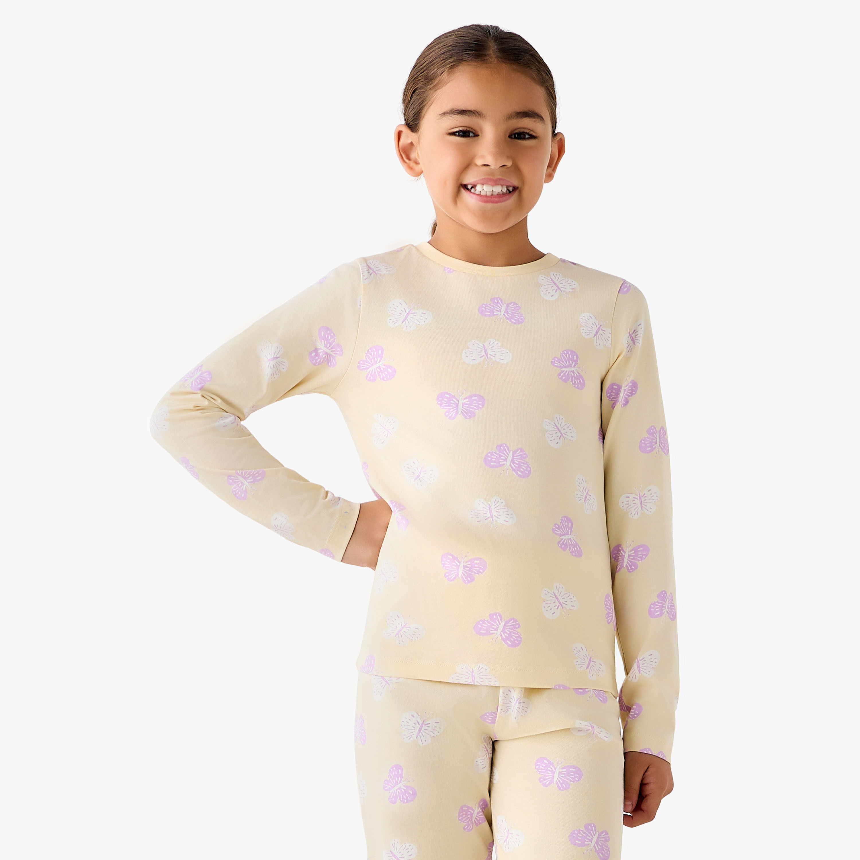 Juniors Cotton Crew Neck Long Sleeve Pyjama Set with Graphic Print, Set of 3-girls-clothing-nightwear-image-4