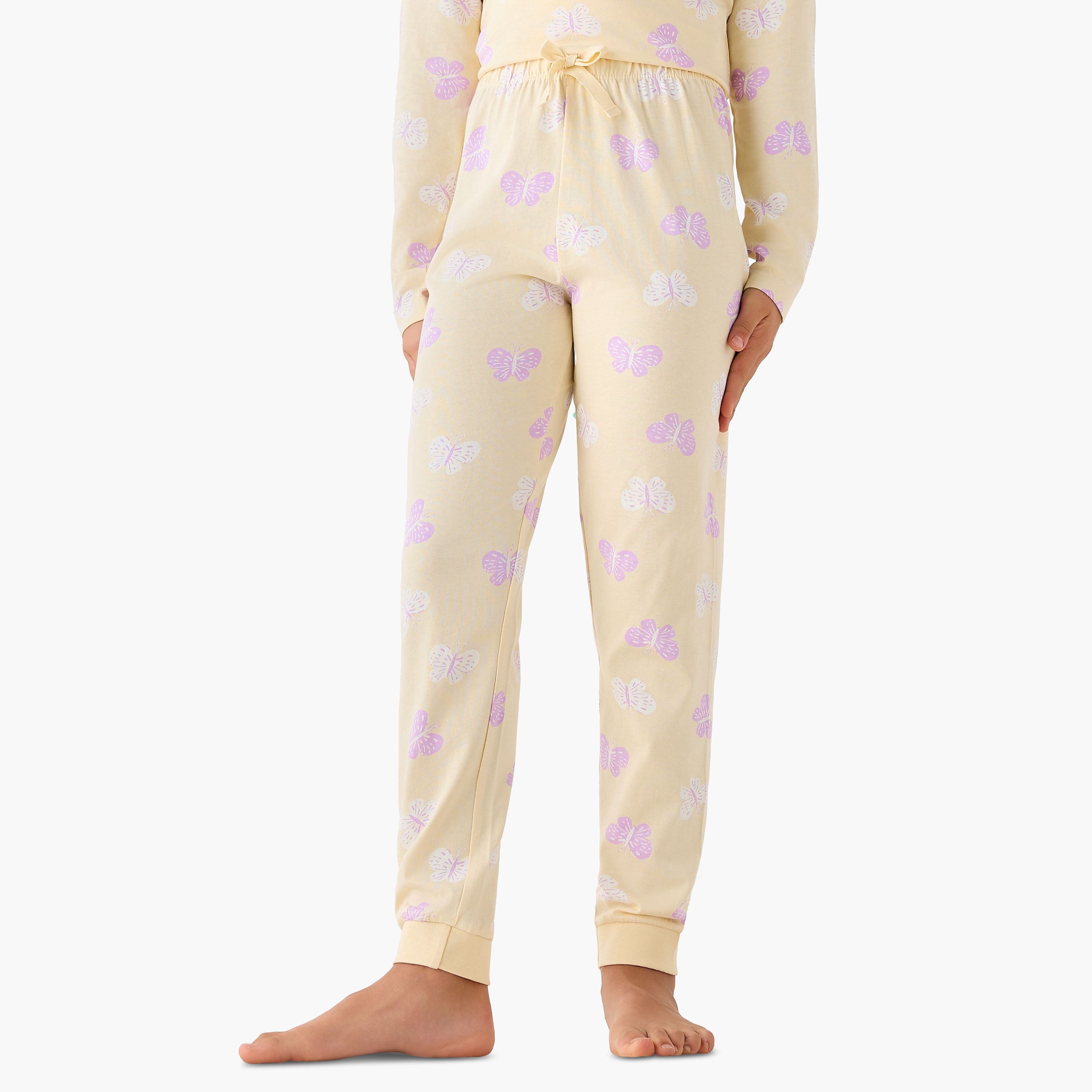 Juniors Cotton Crew Neck Long Sleeve Pyjama Set with Graphic Print, Set of 3-girls-clothing-nightwear-image-5