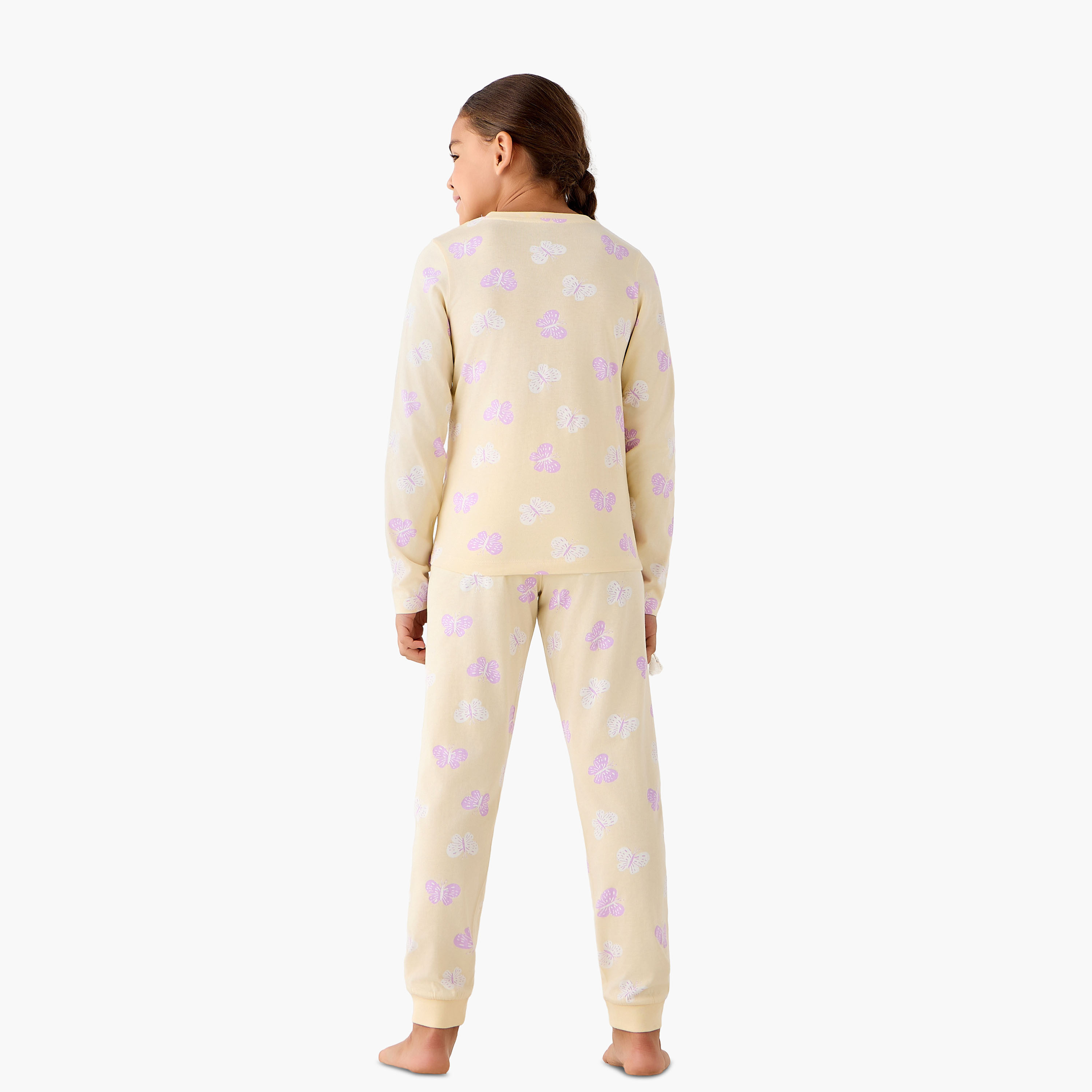 Juniors Cotton Crew Neck Long Sleeve Pyjama Set with Graphic Print, Set of 3-girls-clothing-nightwear-image-6