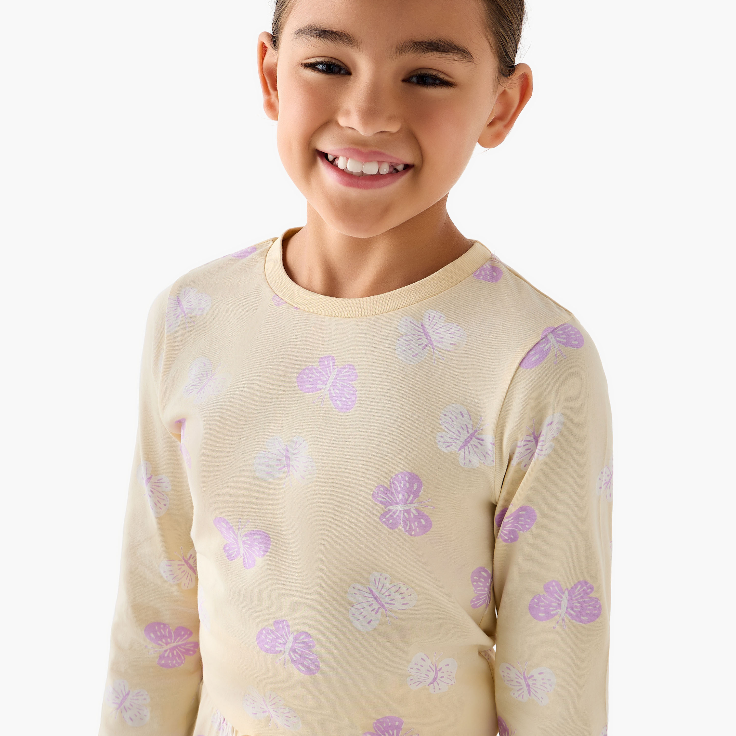 Juniors Cotton Crew Neck Long Sleeve Pyjama Set with Graphic Print, Set of 3-girls-clothing-nightwear-image-7