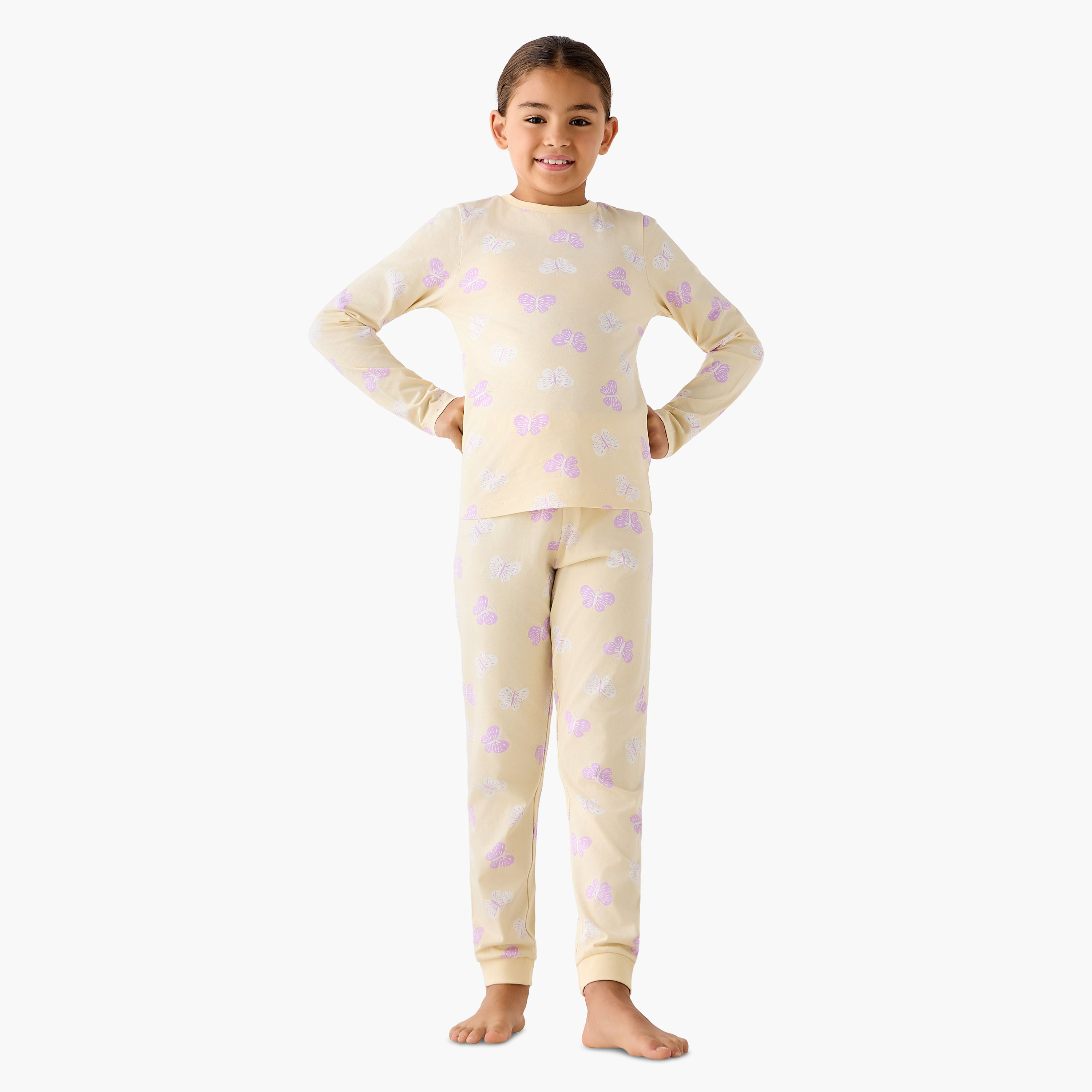 Juniors Cotton Crew Neck Long Sleeve Pyjama Set with Graphic Print, Set of 3-girls-clothing-nightwear-image-8