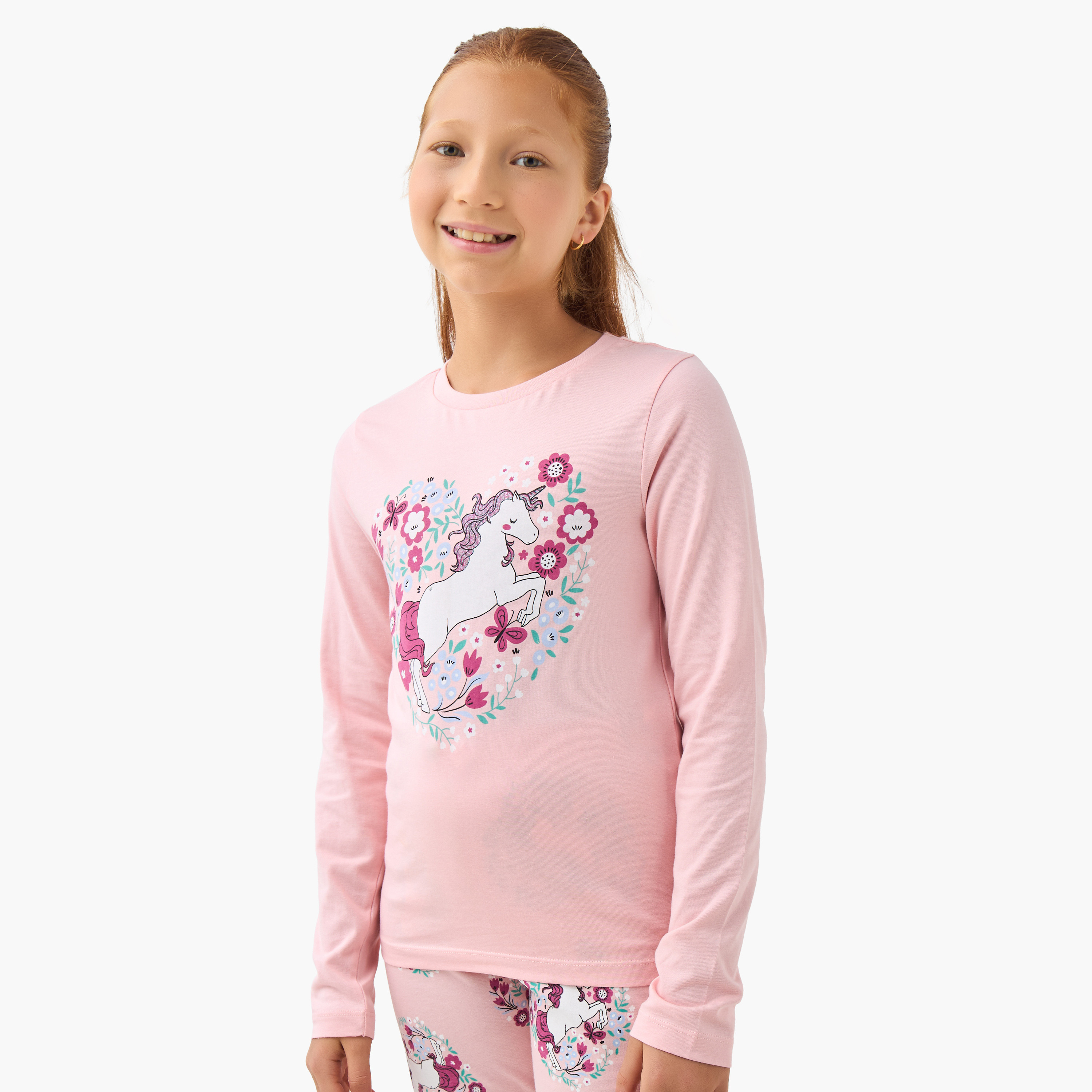 طقم بيجاما للبنات بطبعات يونيكورن من جونيورز - قطن - أكمام طويلة - بياقة مستديرة-girls-clothing-nightwear-image-2