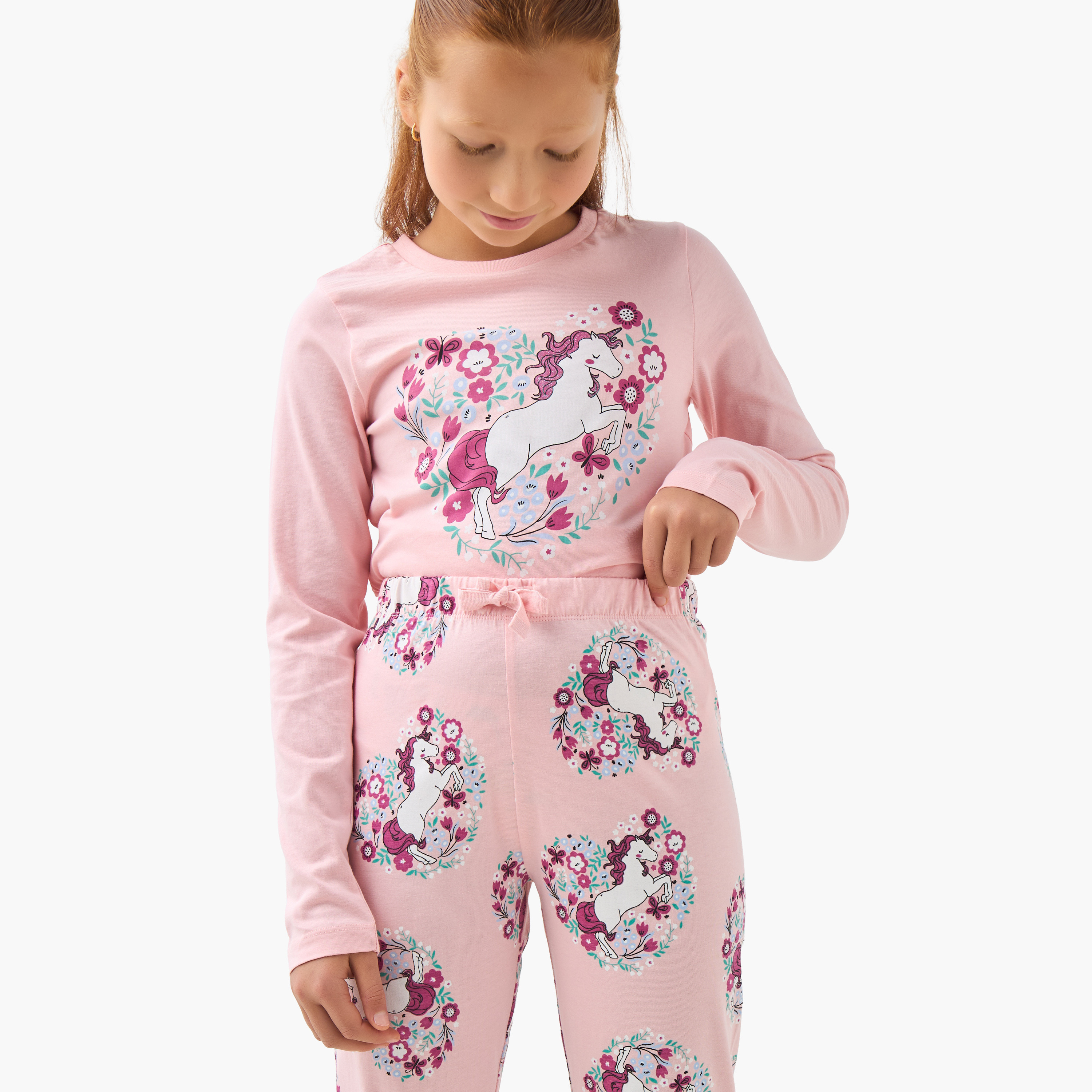 طقم بيجاما للبنات بطبعات يونيكورن من جونيورز - قطن - أكمام طويلة - بياقة مستديرة-girls-clothing-nightwear-image-5