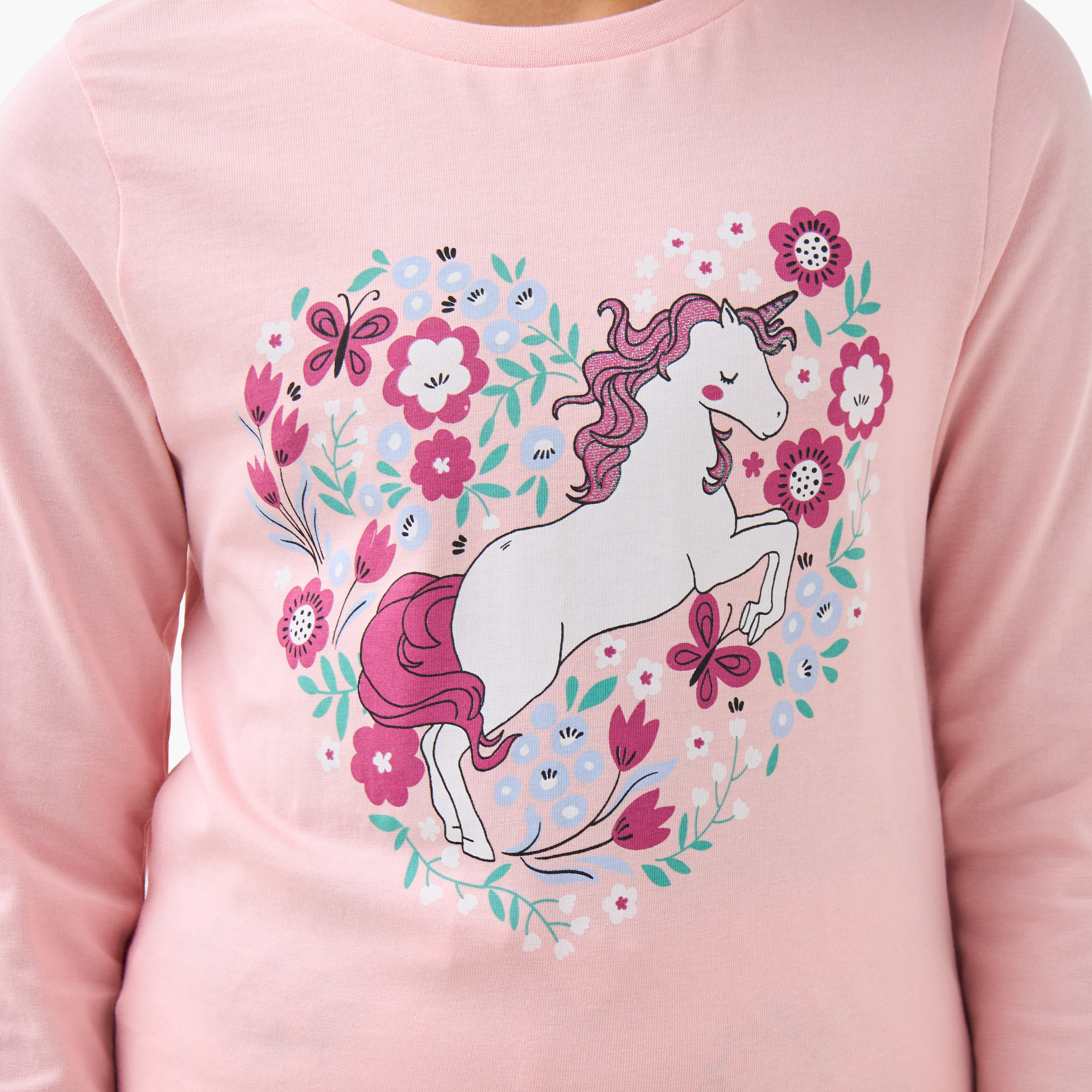 طقم بيجاما للبنات بطبعات يونيكورن من جونيورز - قطن - أكمام طويلة - بياقة مستديرة-girls-clothing-nightwear-image-6
