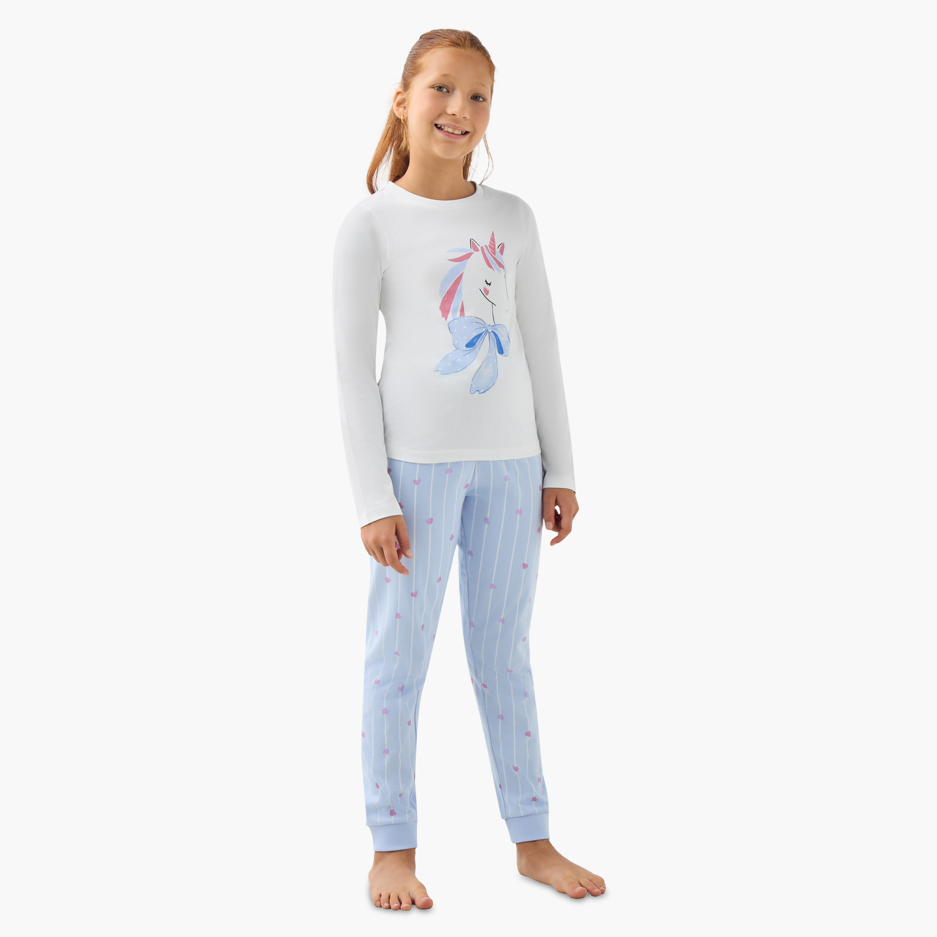 Juniors Girls Pyjama Set with Print - Cotton - Long Sleeves - Crew Neck - Set of 3-girls-clothing-nightwear-image-2