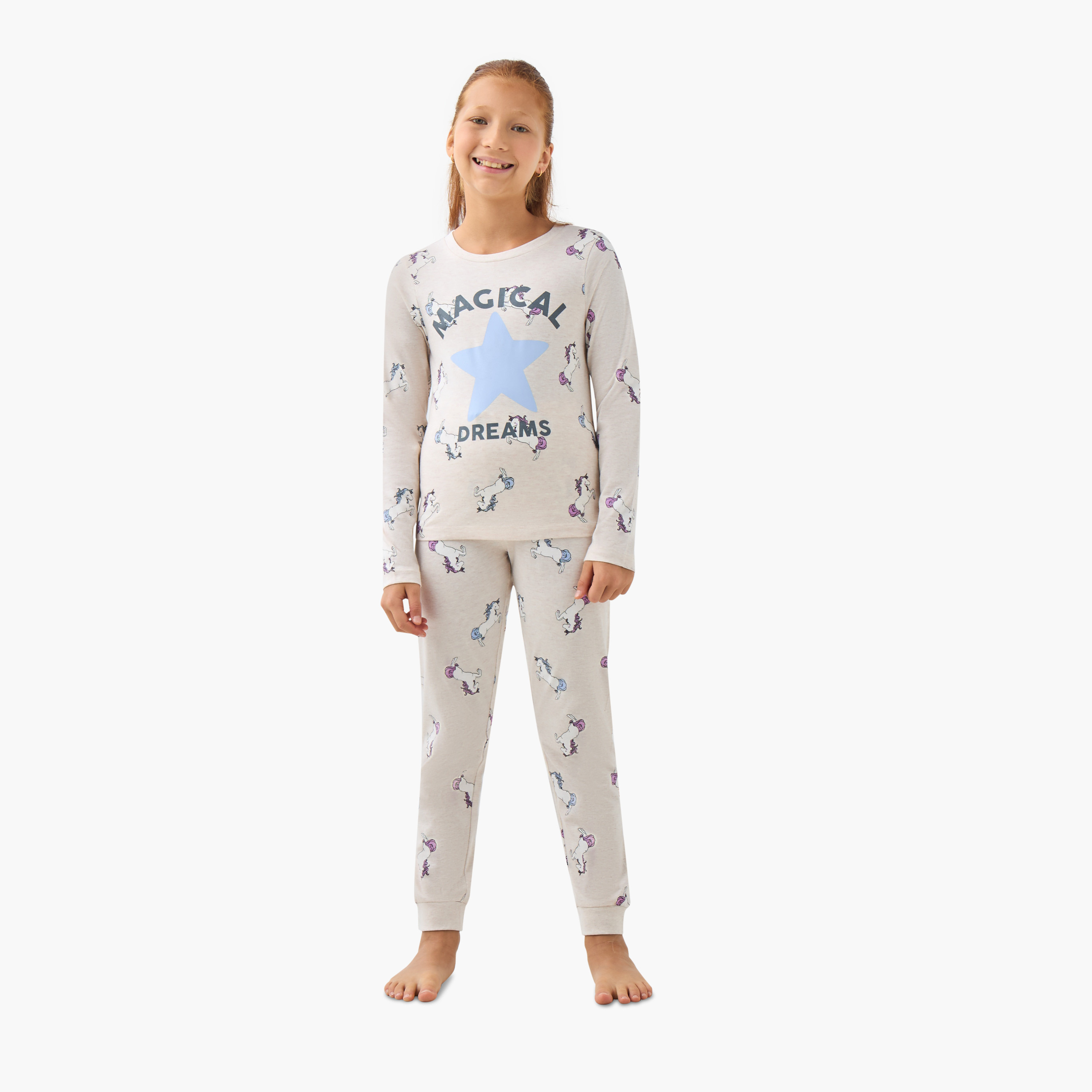 Juniors Girls Pyjama Set with Print - Cotton - Long Sleeves - Crew Neck - Set of 3-girls-clothing-nightwear-image-3