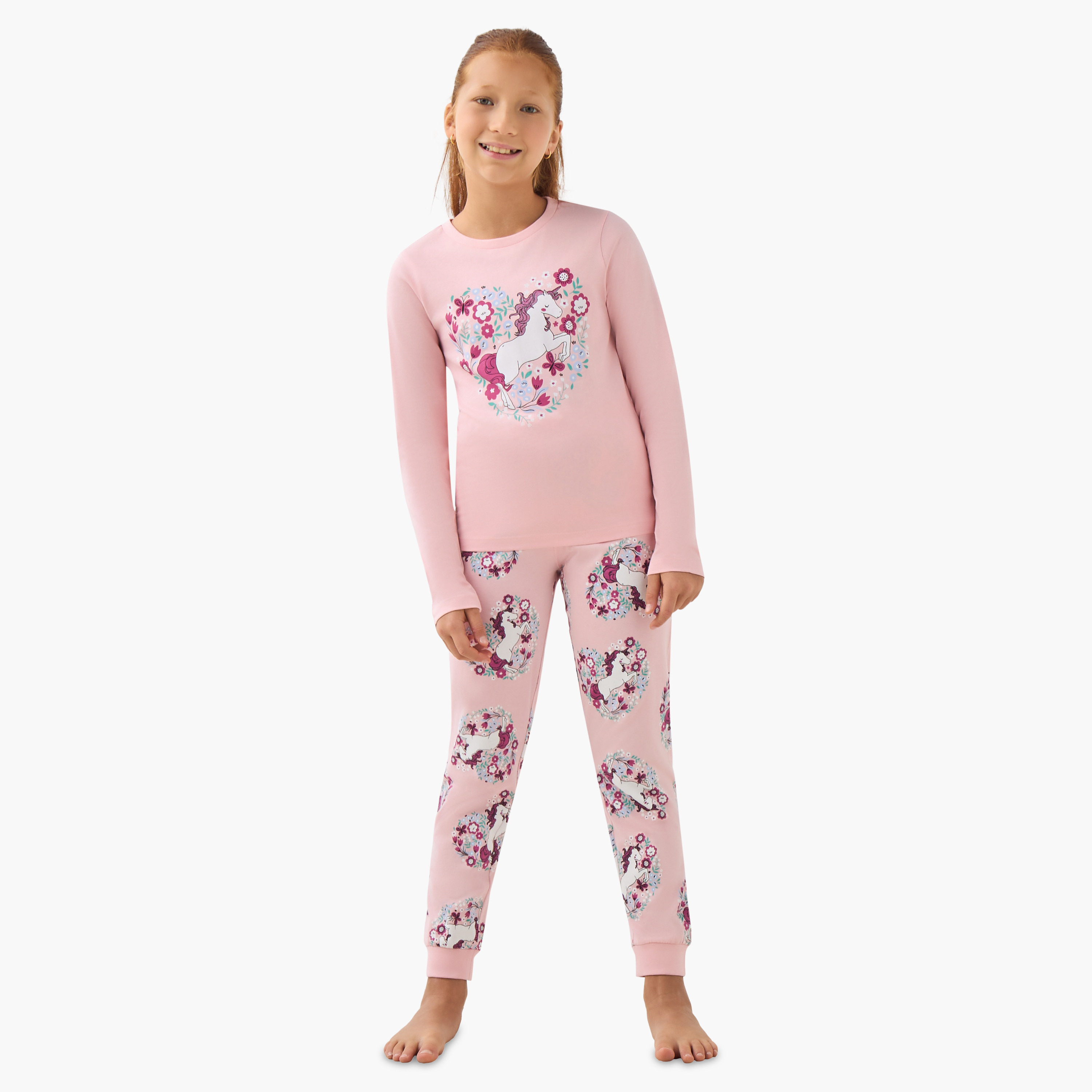 Juniors Girls Pyjama Set with Print - Cotton - Long Sleeves - Crew Neck - Set of 3-girls-clothing-nightwear-image-9