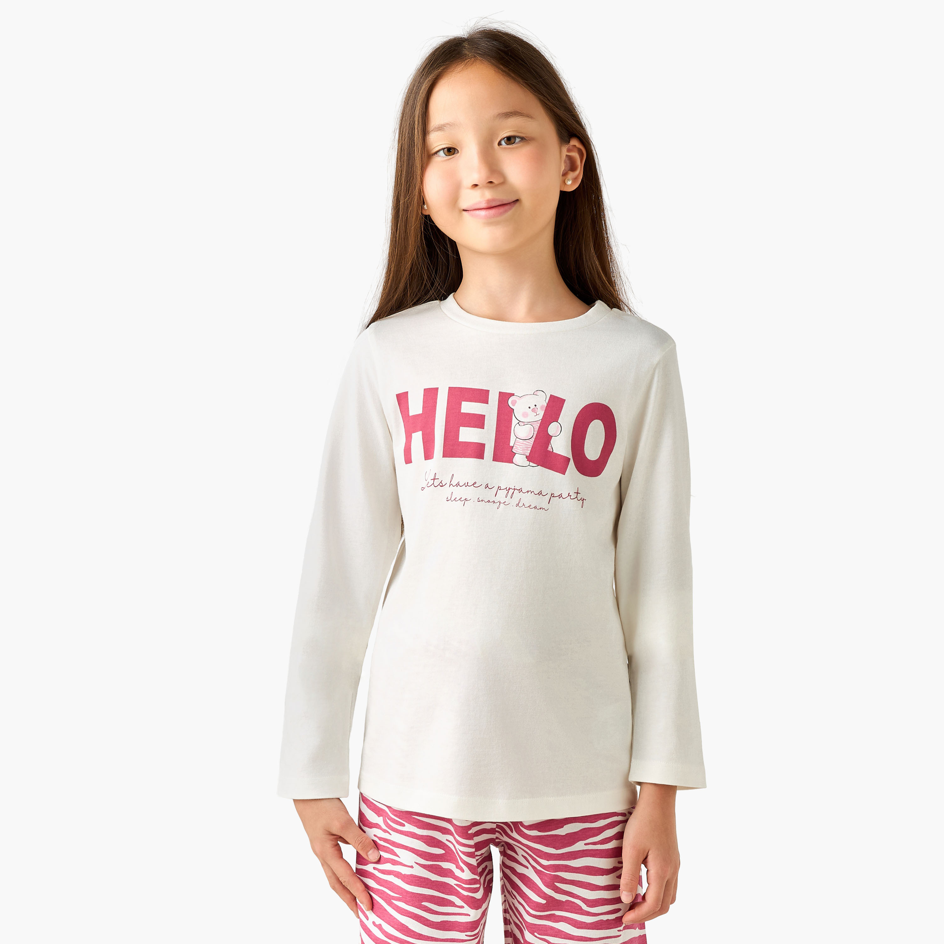 طقم بيجاما قطن بأكمام طويلة وياقة مستديرة وطبعات من جونيورز-girls-clothing-nightwear-image-6