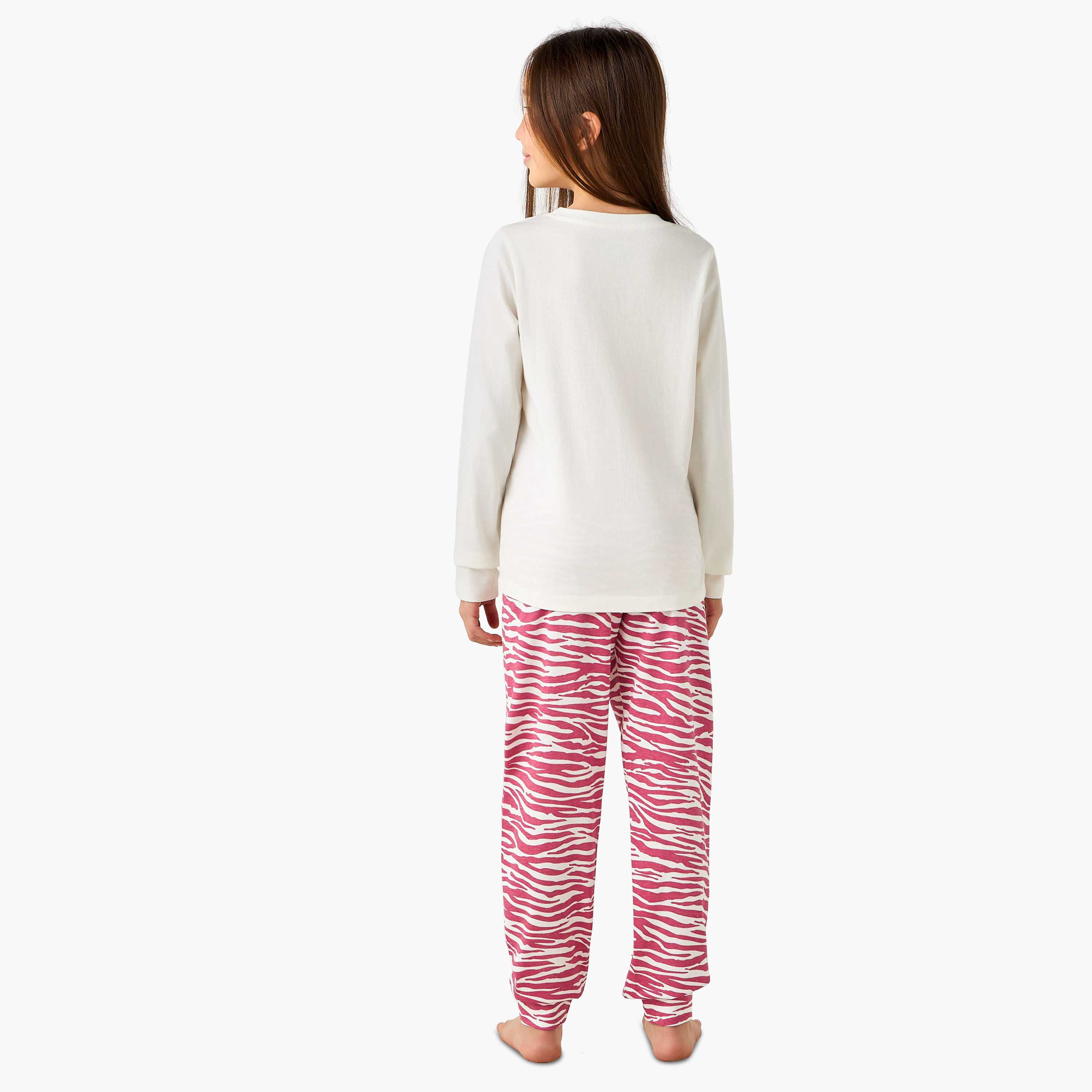 طقم بيجاما قطن بأكمام طويلة وياقة مستديرة وطبعات من جونيورز-girls-clothing-nightwear-image-4