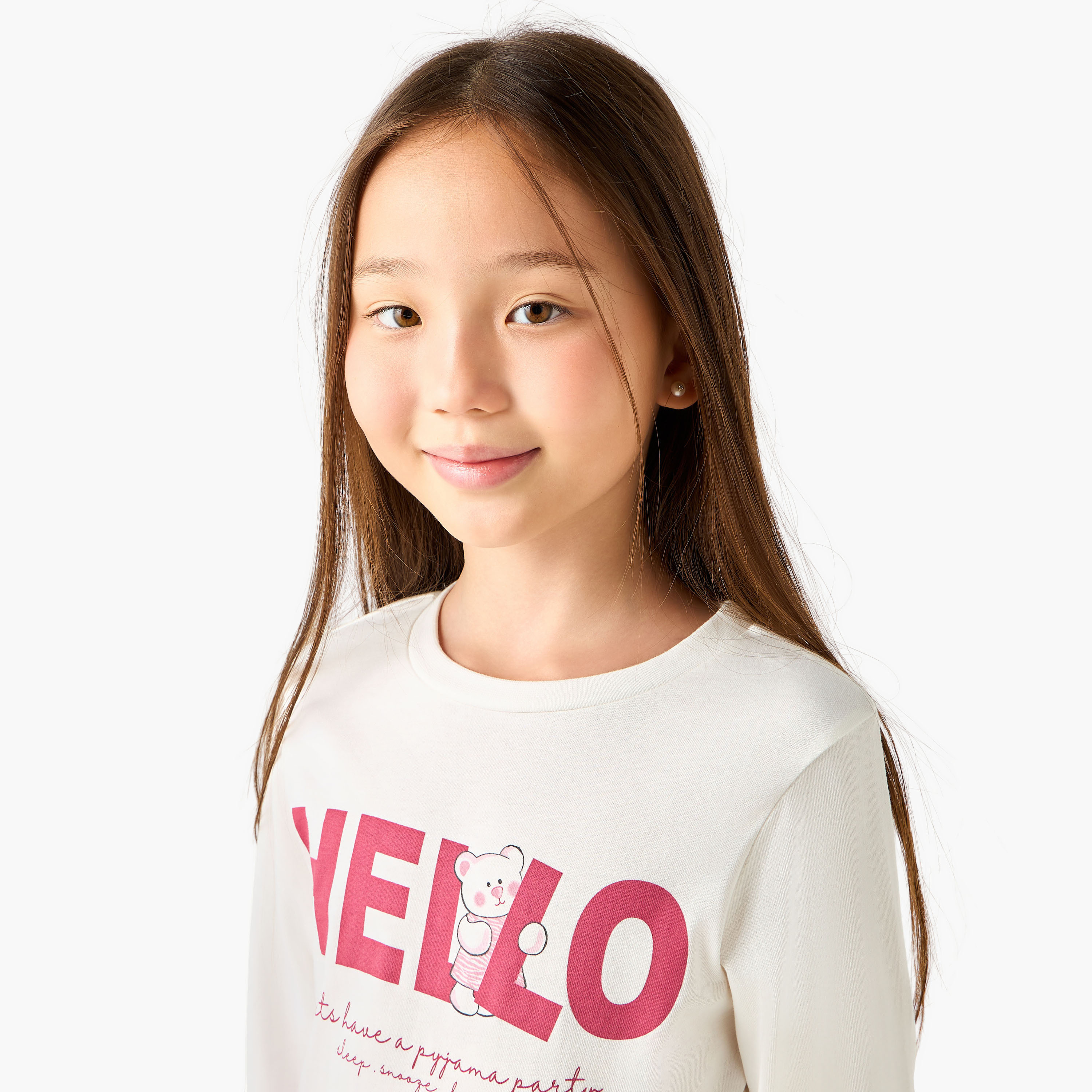 طقم بيجاما قطن بأكمام طويلة وياقة مستديرة وطبعات من جونيورز-girls-clothing-nightwear-image-3
