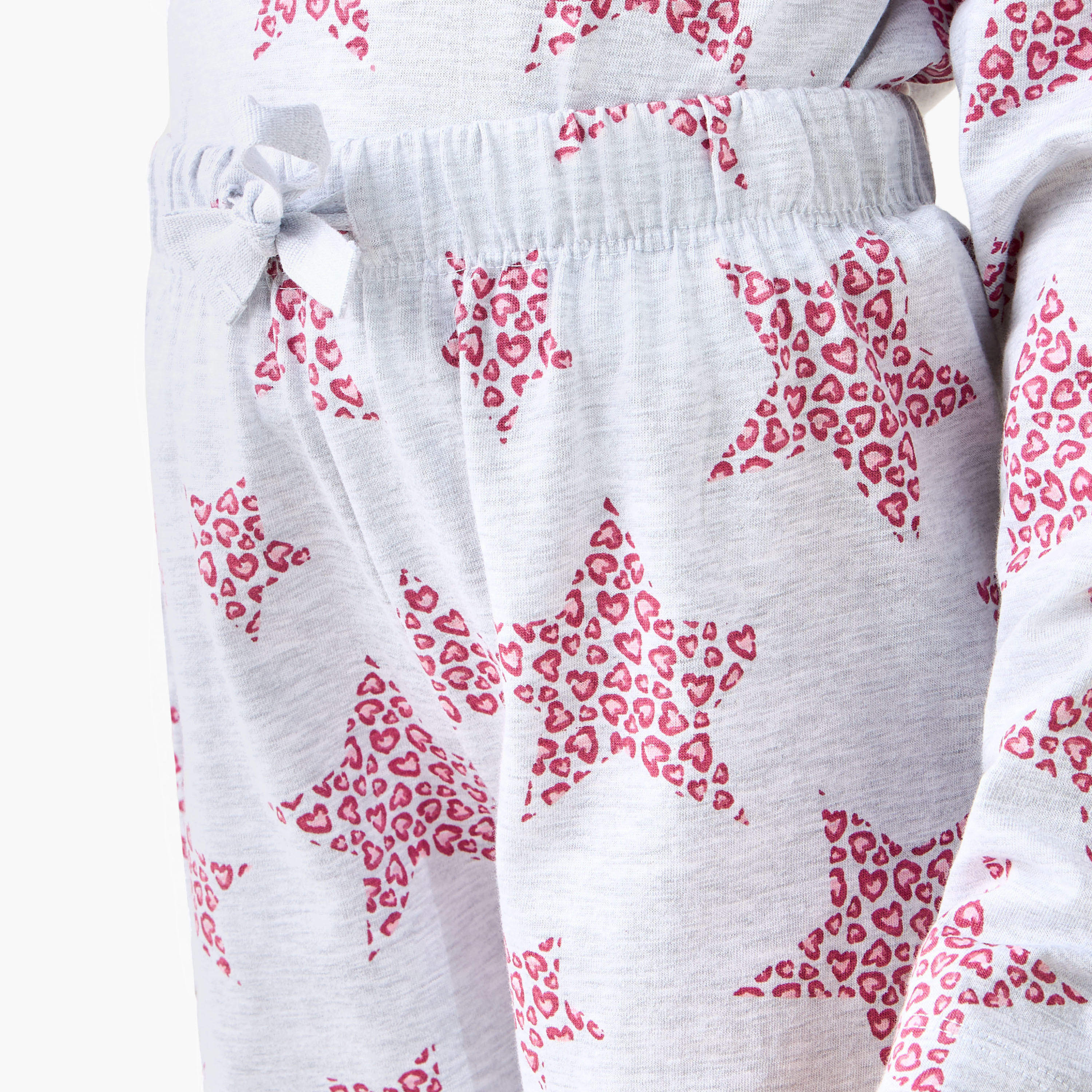 Juniors Cotton Round Neck Long Sleeve Pyjama Set with Star Print-girls-clothing-nightwear-image-6