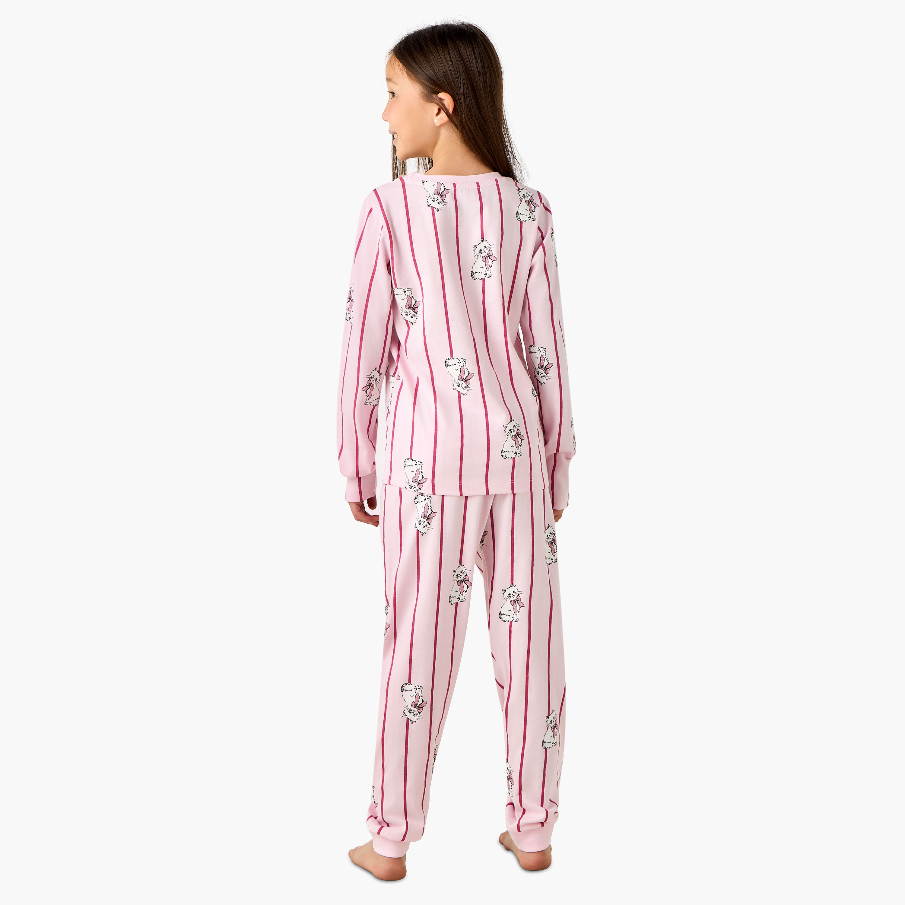 Juniors Cotton Round Neck Long Sleeve Pyjama Set with Marie Print-girls-clothing-nightwear-image-4